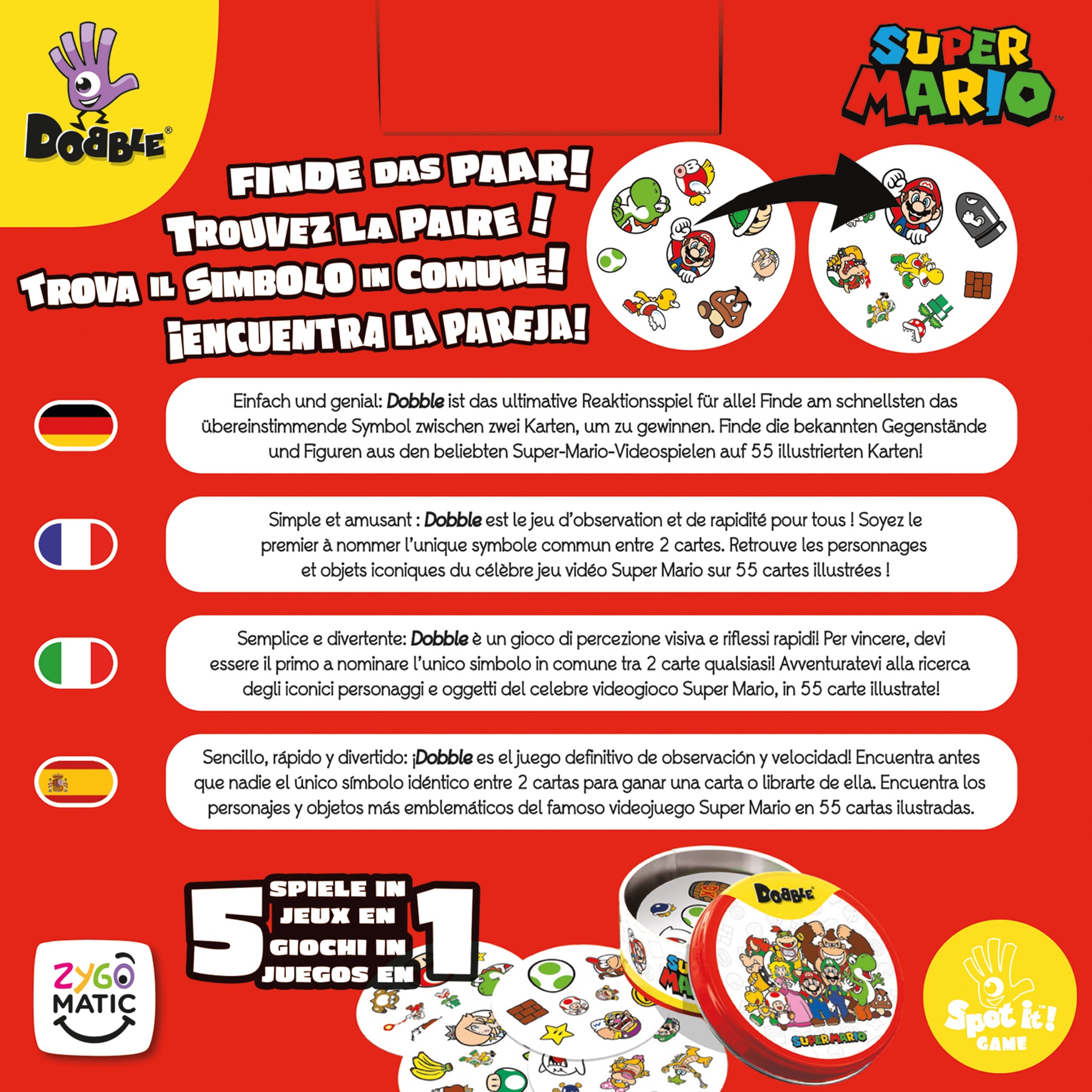 Juego de mesa Dobble Super Mario Eco Sleeve Zygomatic 5