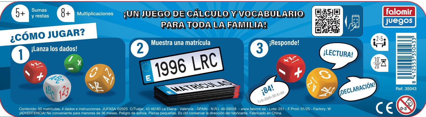 Juego educativo Matrículas para cálculo y vocabulario Falomir 2