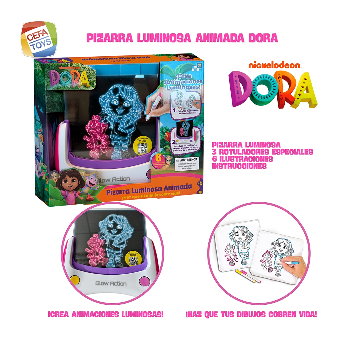 Pizarra luminosa animada Dora Cefa Toys 7