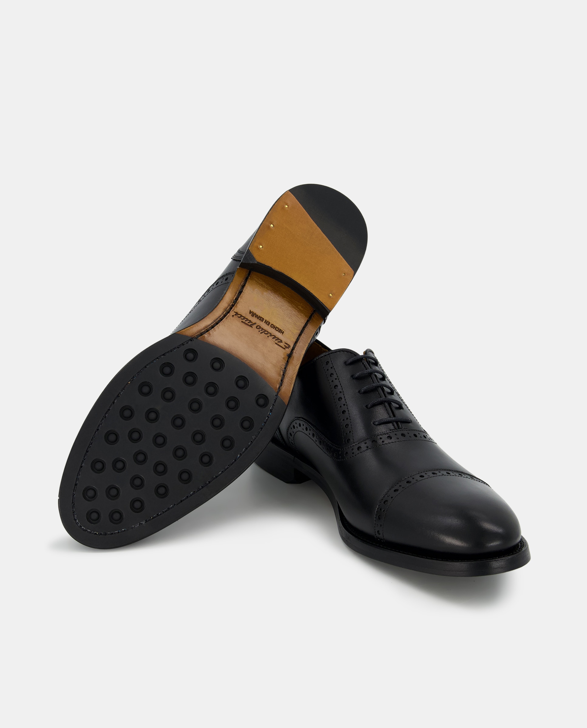 Sapatos de Atacadores com Rendilhados e em Pele Preto-2