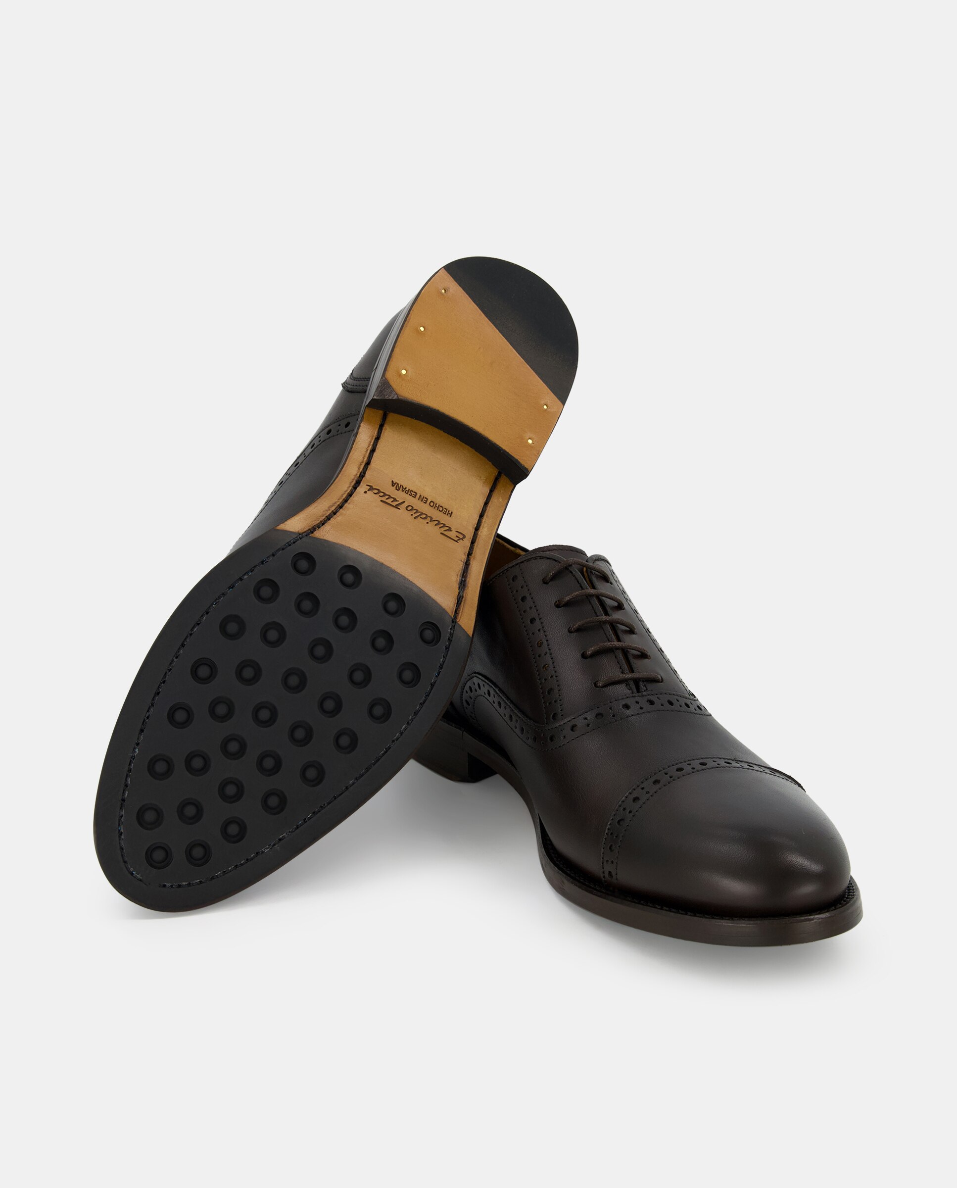 Sapatos de Atacadores com Rendilhados e em Pele Castanho-escuro-2