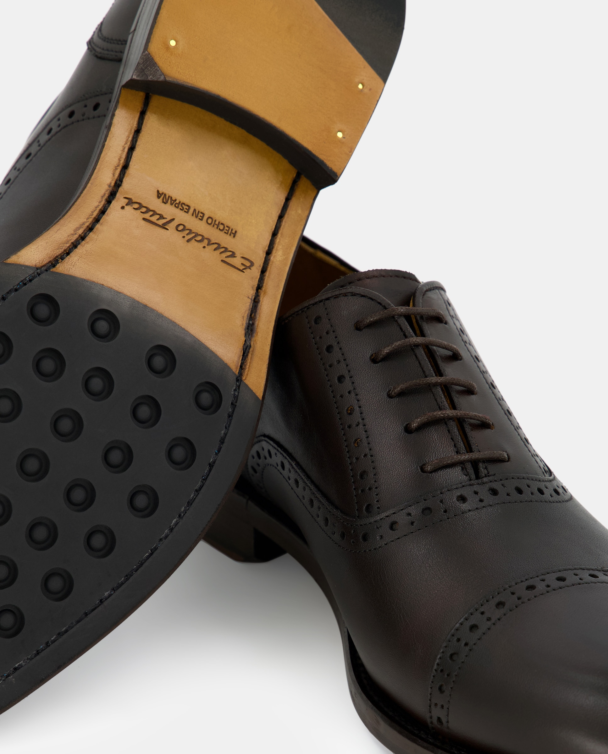 Sapatos de Atacadores com Rendilhados e em Pele Castanho-escuro-5