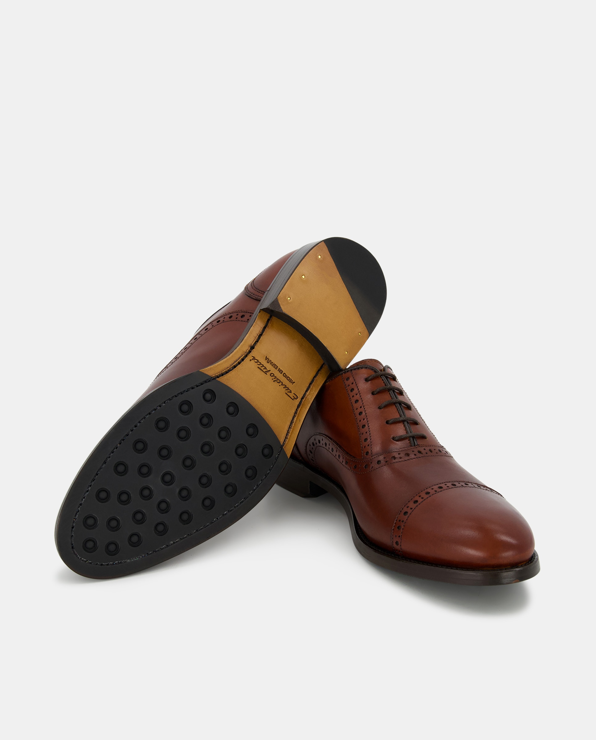Sapatos de Atacadores com Rendilhados e em Pele Castanho-2