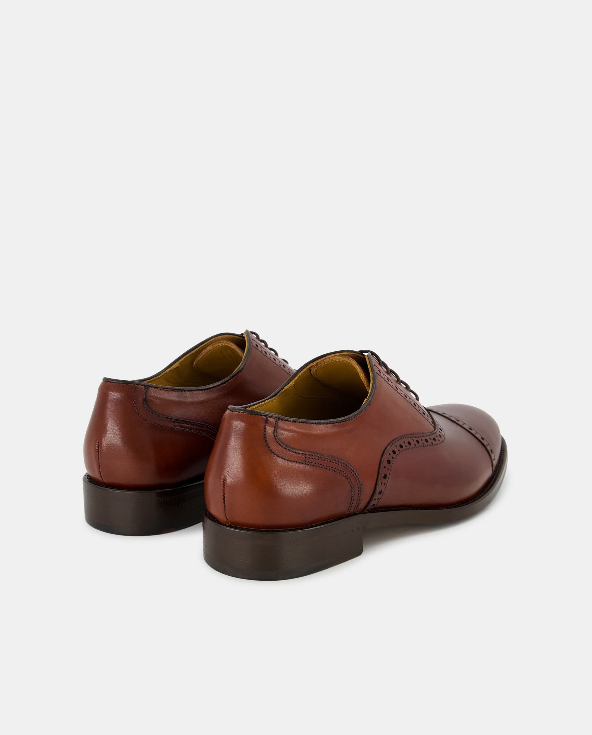 Sapatos de Atacadores com Rendilhados e em Pele Castanho-3