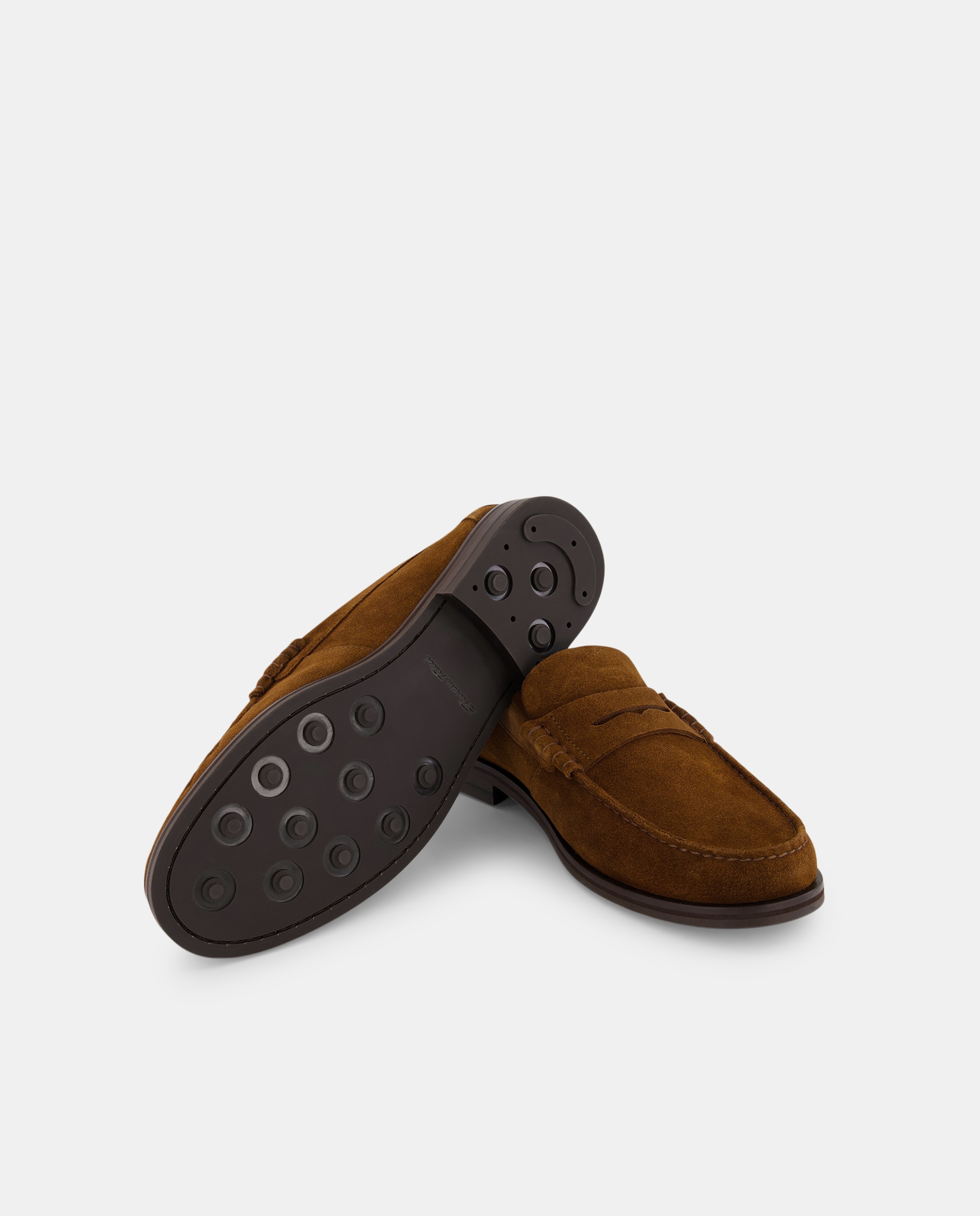 Mocassins de Travessão de Camurça com Sola de Borracha 740 Tabaco-2