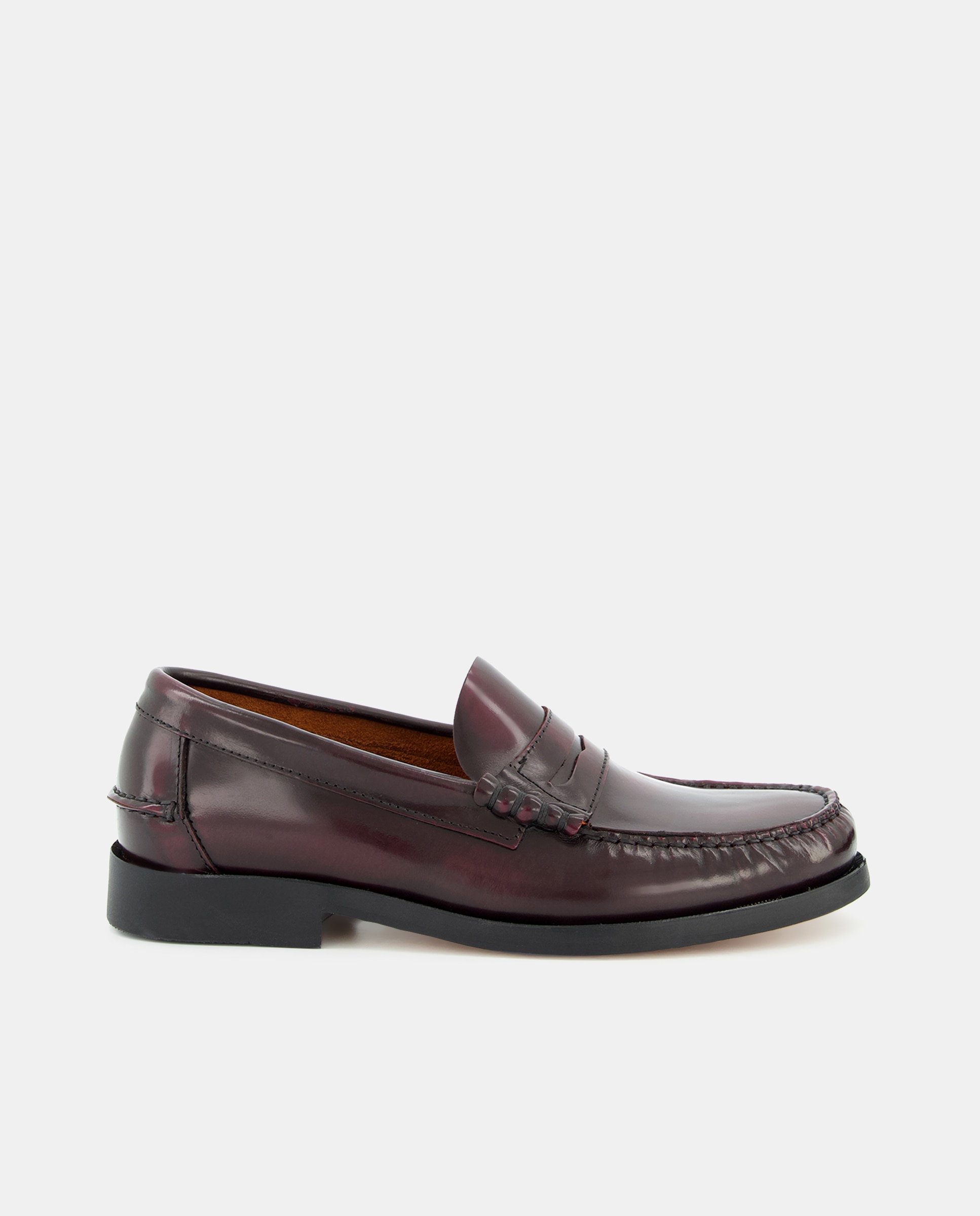 Mocassins com Bordão, Adorno de Travessão e em Pele - Bordeaux Bordeaux-1