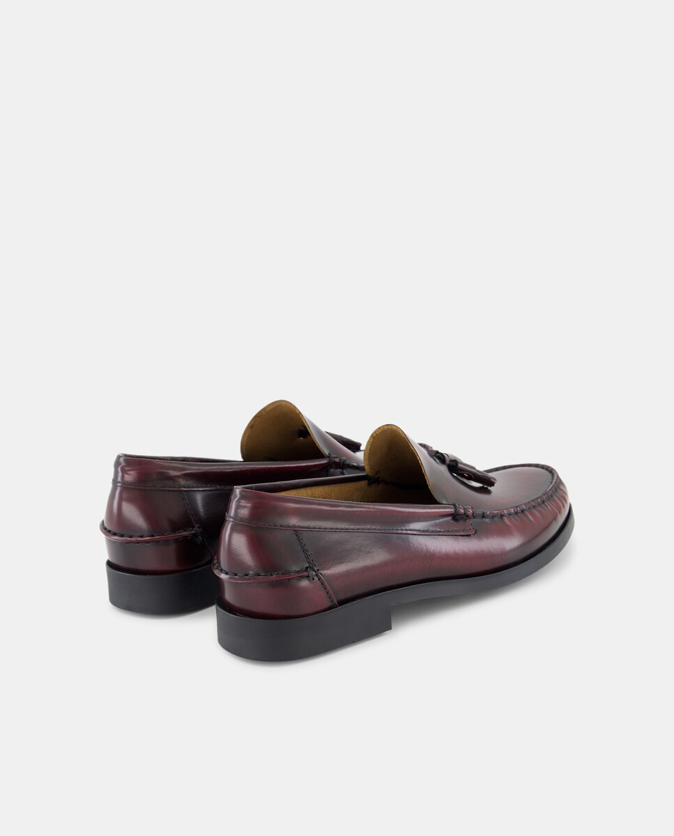 Mocassins com Borlas e em Pele Bordeaux-3