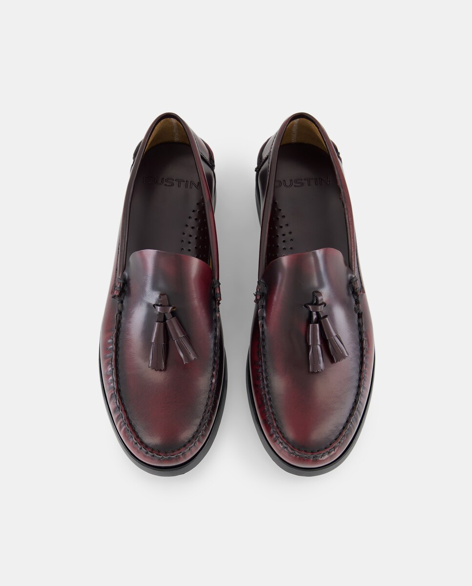 Mocassins com Borlas e em Pele Bordeaux-4