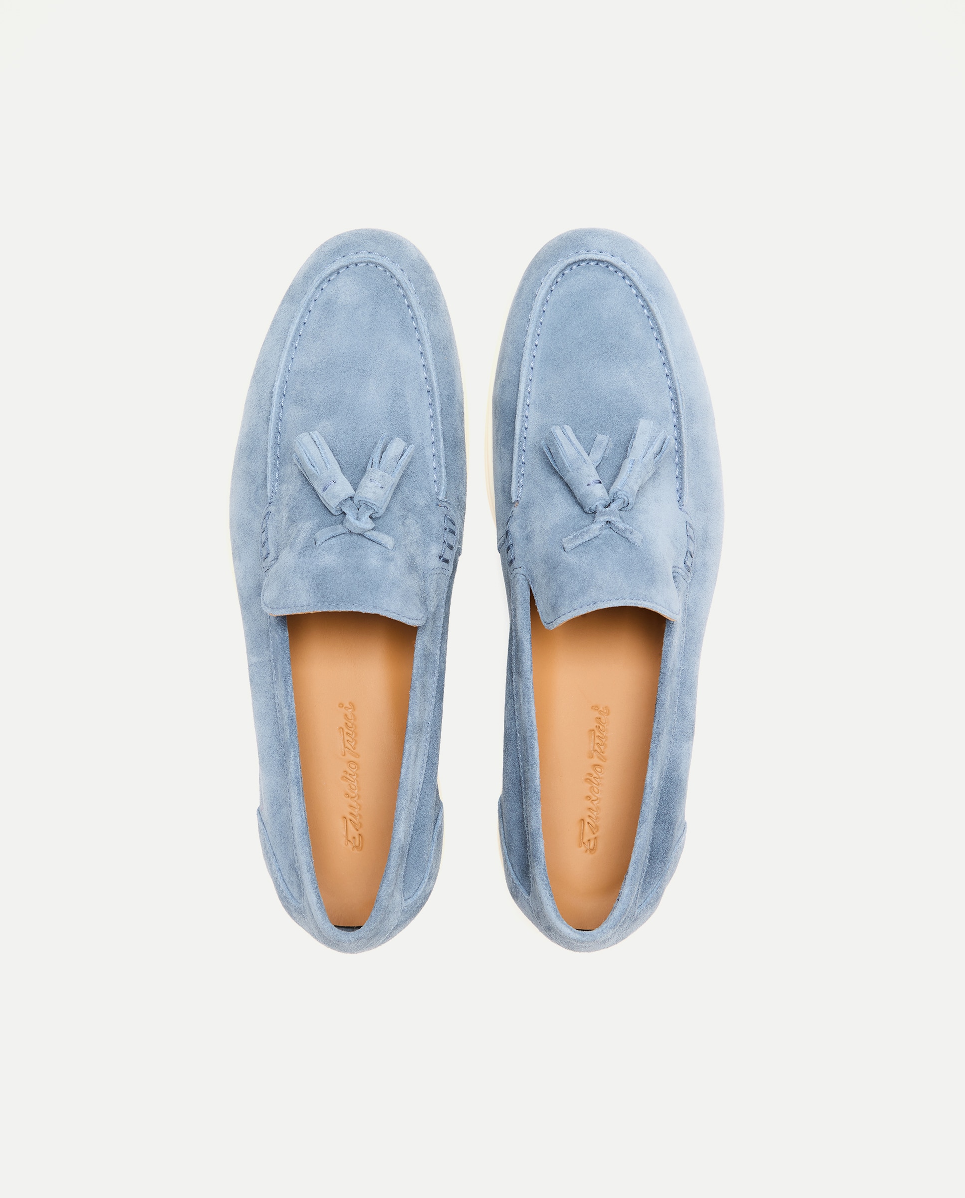 Mocassins em Camurça com Borlas 410 Azul Claro-4