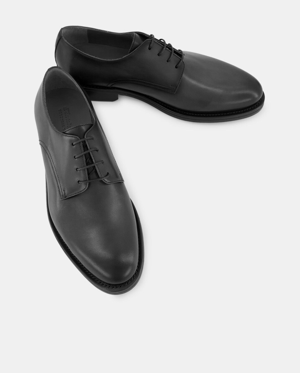 Sapatos de Atacadores de Pala Lisa em Pele de Construção Goodyear Preto-3