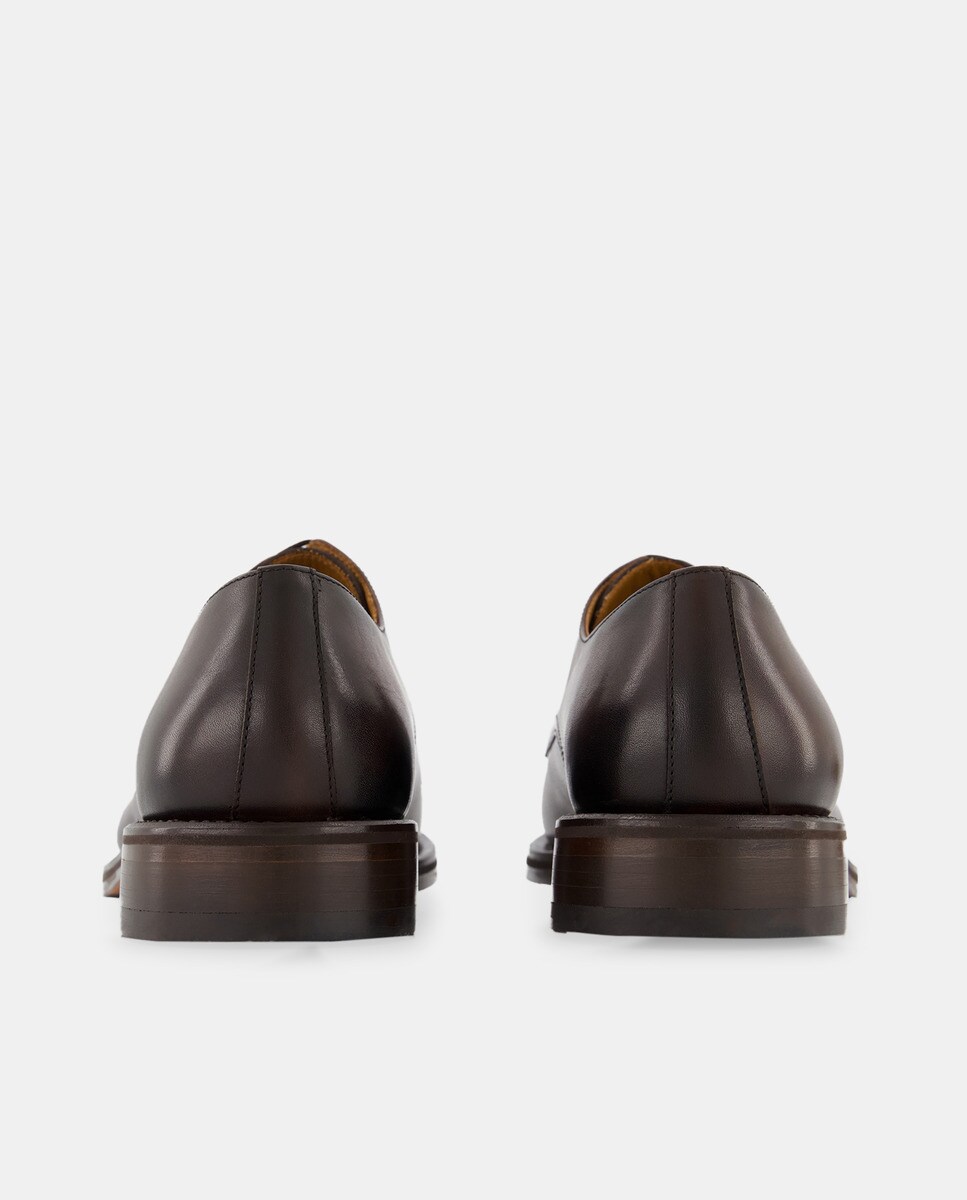 Sapatos de Atacadores de Pala Lisa em Pele de Construção Goodyear Castanho-escuro-2