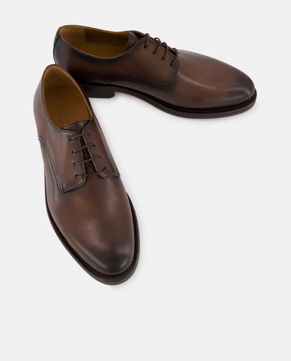 Sapatos de Atacadores de Pala Lisa em Pele de Construção Goodyear Castanho-escuro-3