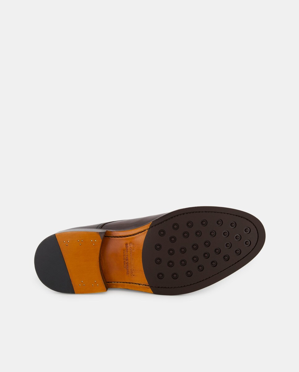Sapatos de Atacadores de Pala Lisa em Pele de Construção Goodyear Castanho-escuro-4