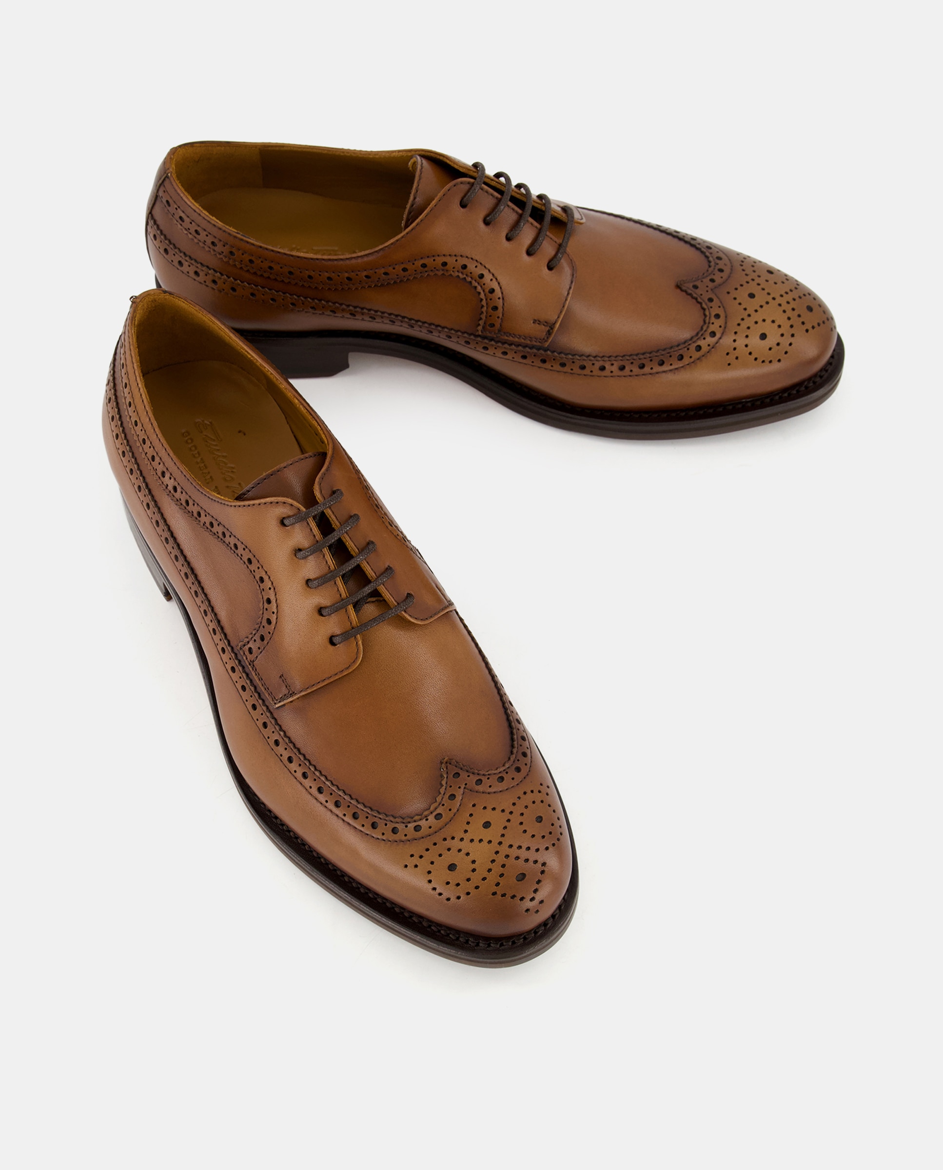 Sapatos de Atacadores Wingtip em Pele de Construção Goodyear Castanho-3