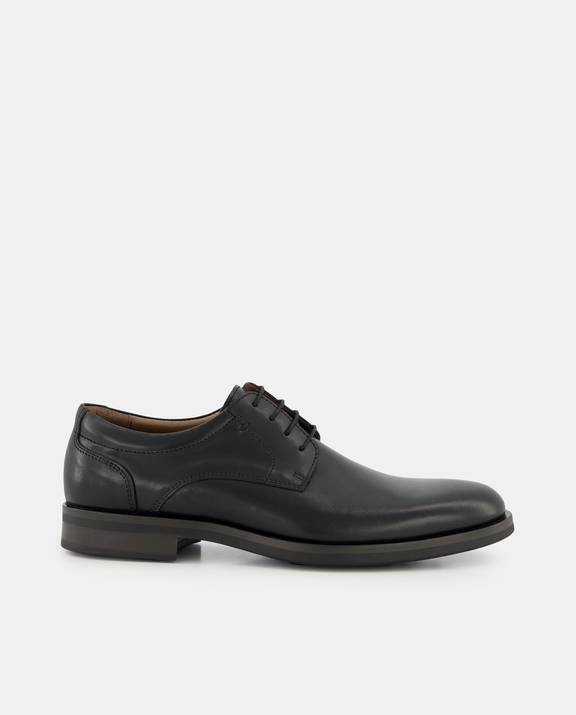 Sapatos de Atacadores com Pala Lisa, Sola de Borracha TR e em Pele Preto-1