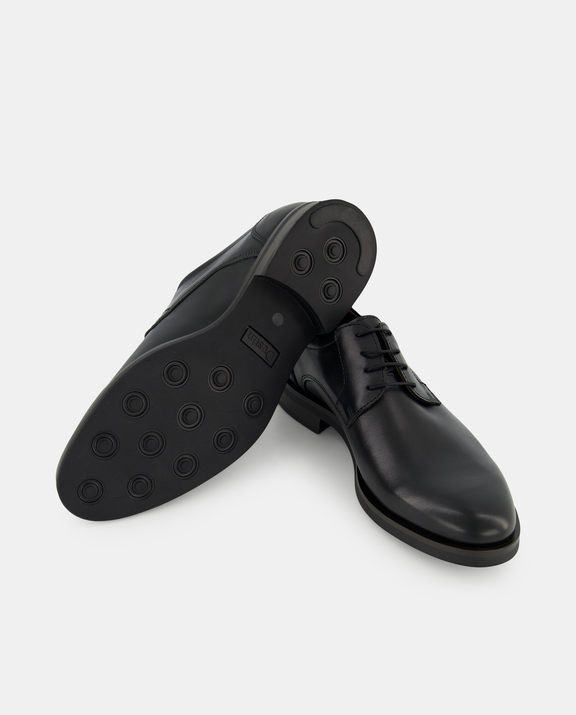 Sapatos de Atacadores com Pala Lisa, Sola de Borracha TR e em Pele Preto-2