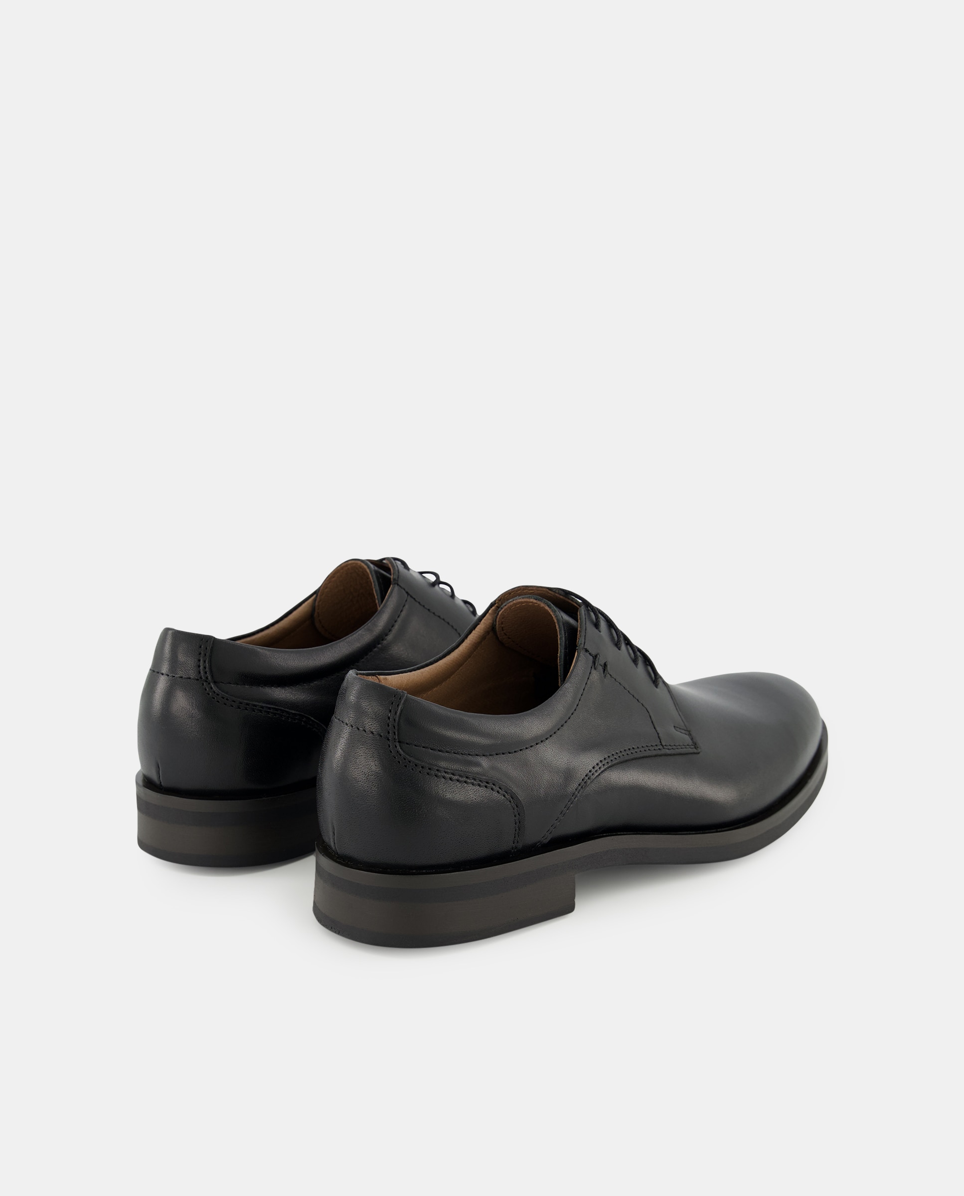 Sapatos de Atacadores com Pala Lisa, Sola de Borracha TR e em Pele Preto-3