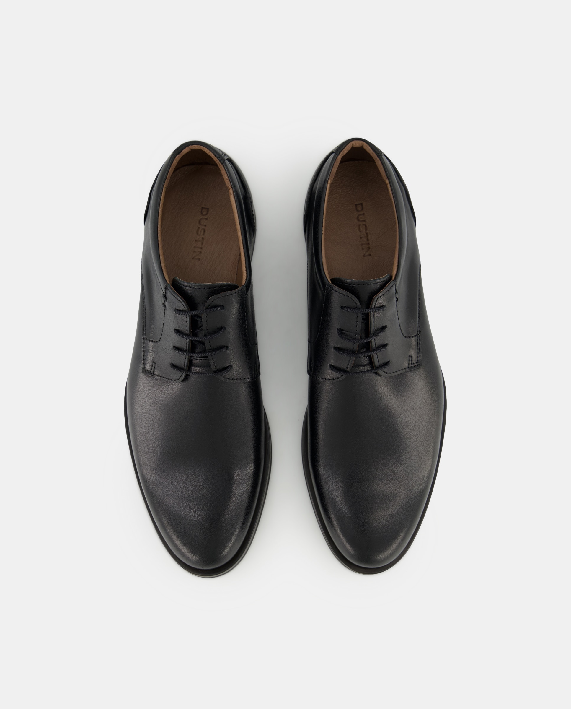 Sapatos de Atacadores com Pala Lisa, Sola de Borracha TR e em Pele Preto-4