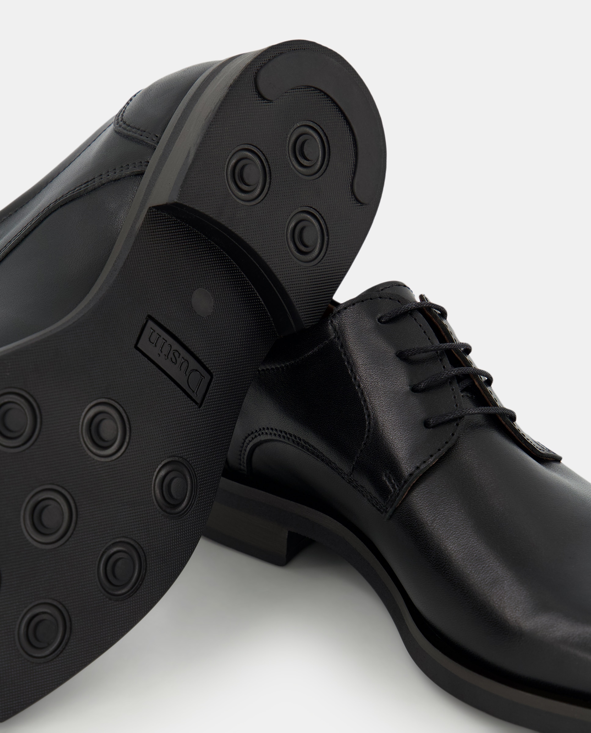 Sapatos de Atacadores com Pala Lisa, Sola de Borracha TR e em Pele Preto-5