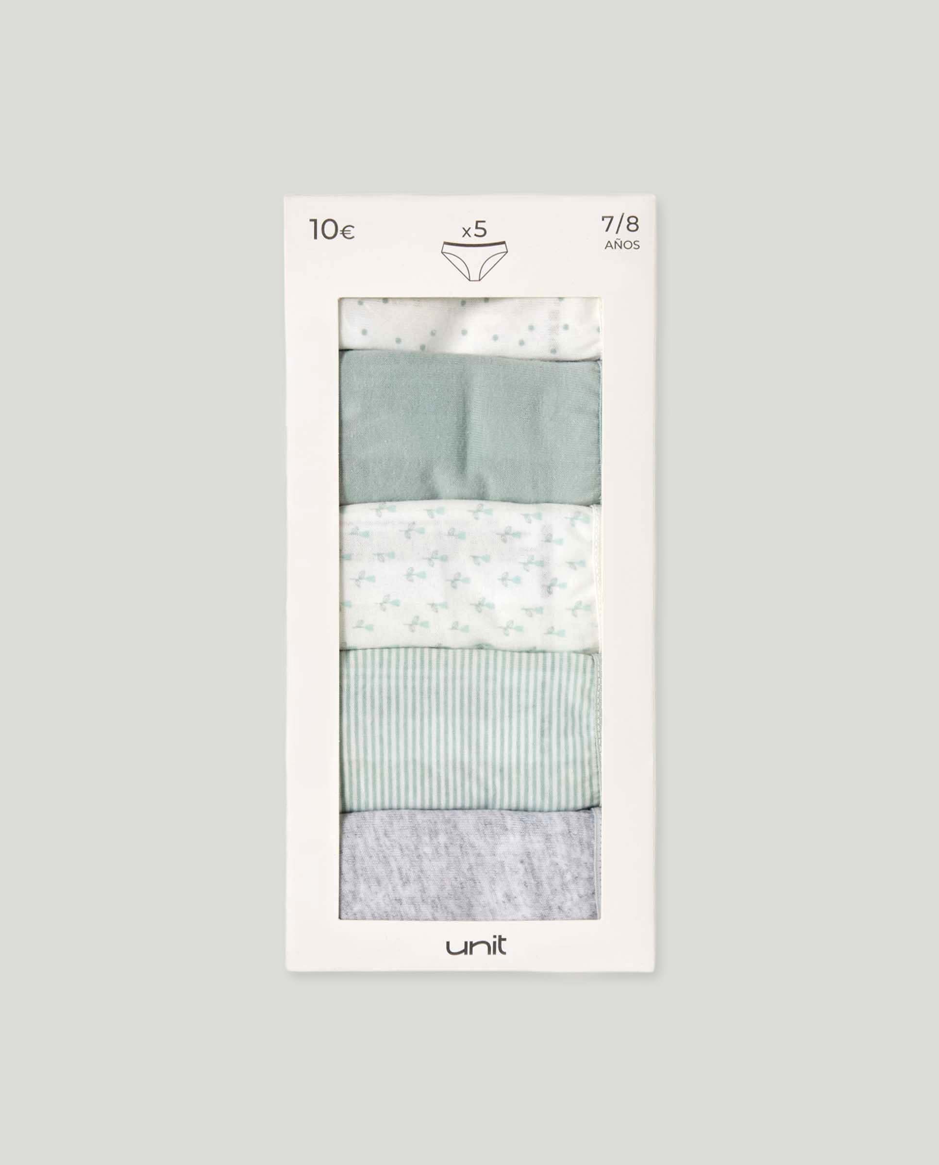 Pack de 5 braguitas de niña con cinturilla 500 VERDE-4