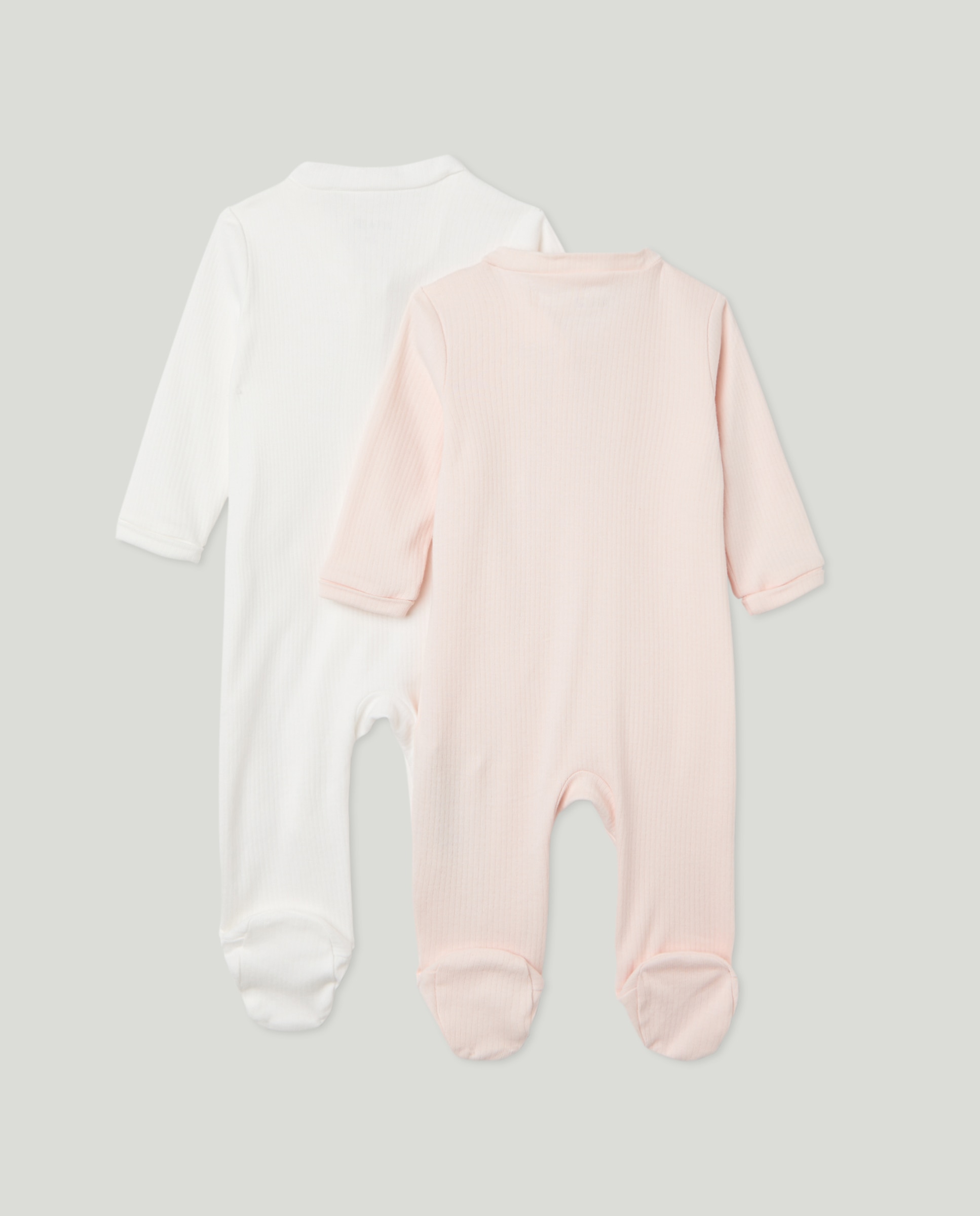Pack de 2 pijamas de bebé de manga larga canalé Rosa claro-2