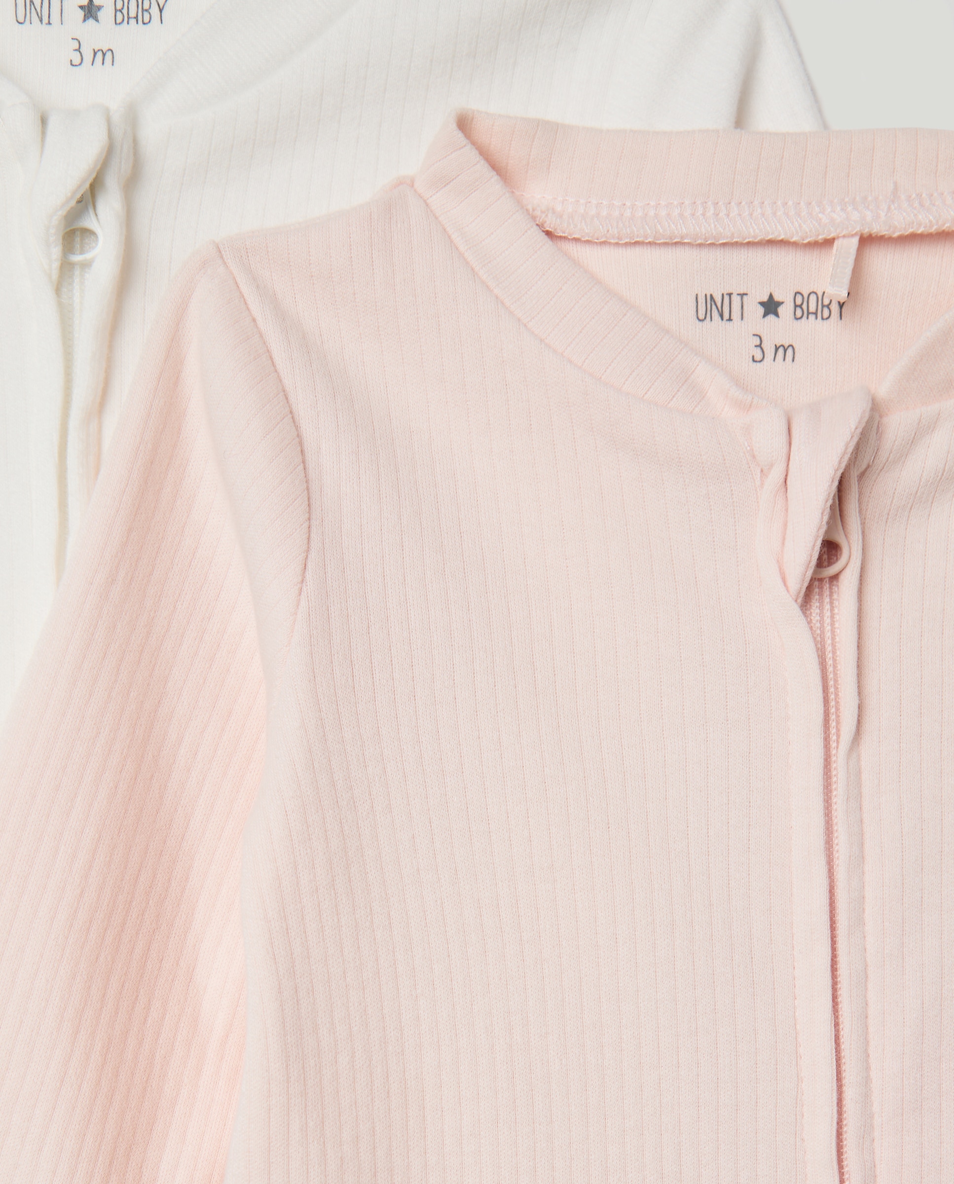 Pack de 2 pijamas de bebé de manga larga canalé Rosa claro-3