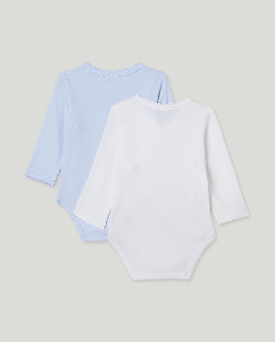 Pack de 2 bodies de bebé de manga larga cruzado 410 Azul claro-2