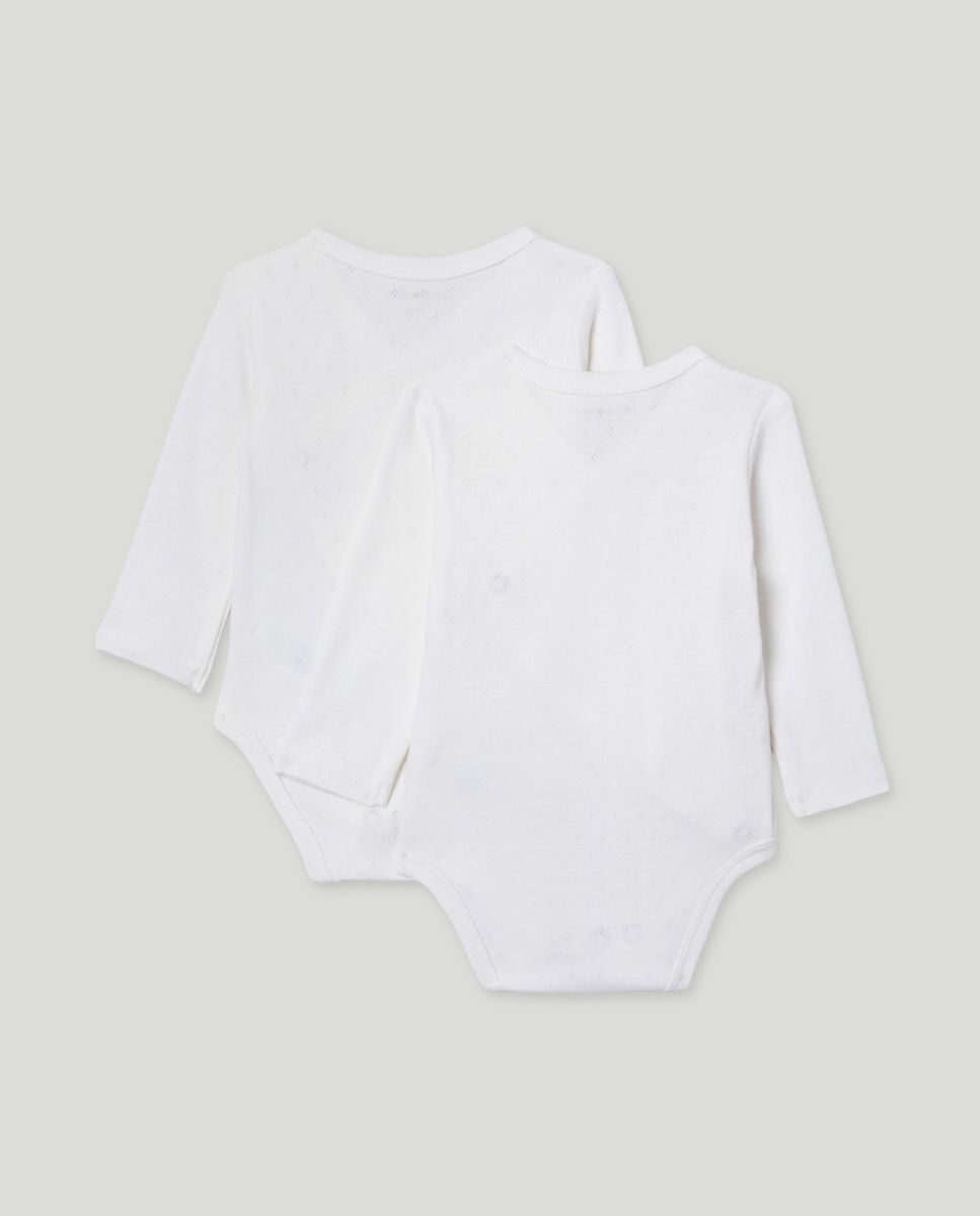 Pack de 2 bodies de bebé de manga larga cruzado calado 120 Crudo-2