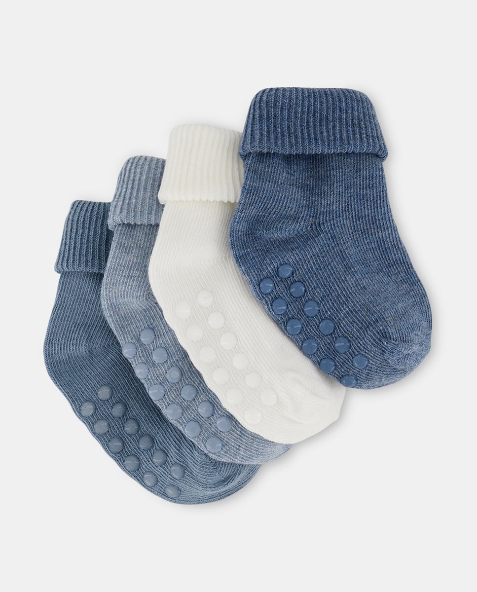 Pack de 4 calcetines de bebé con antideslizante 400 Azul-1