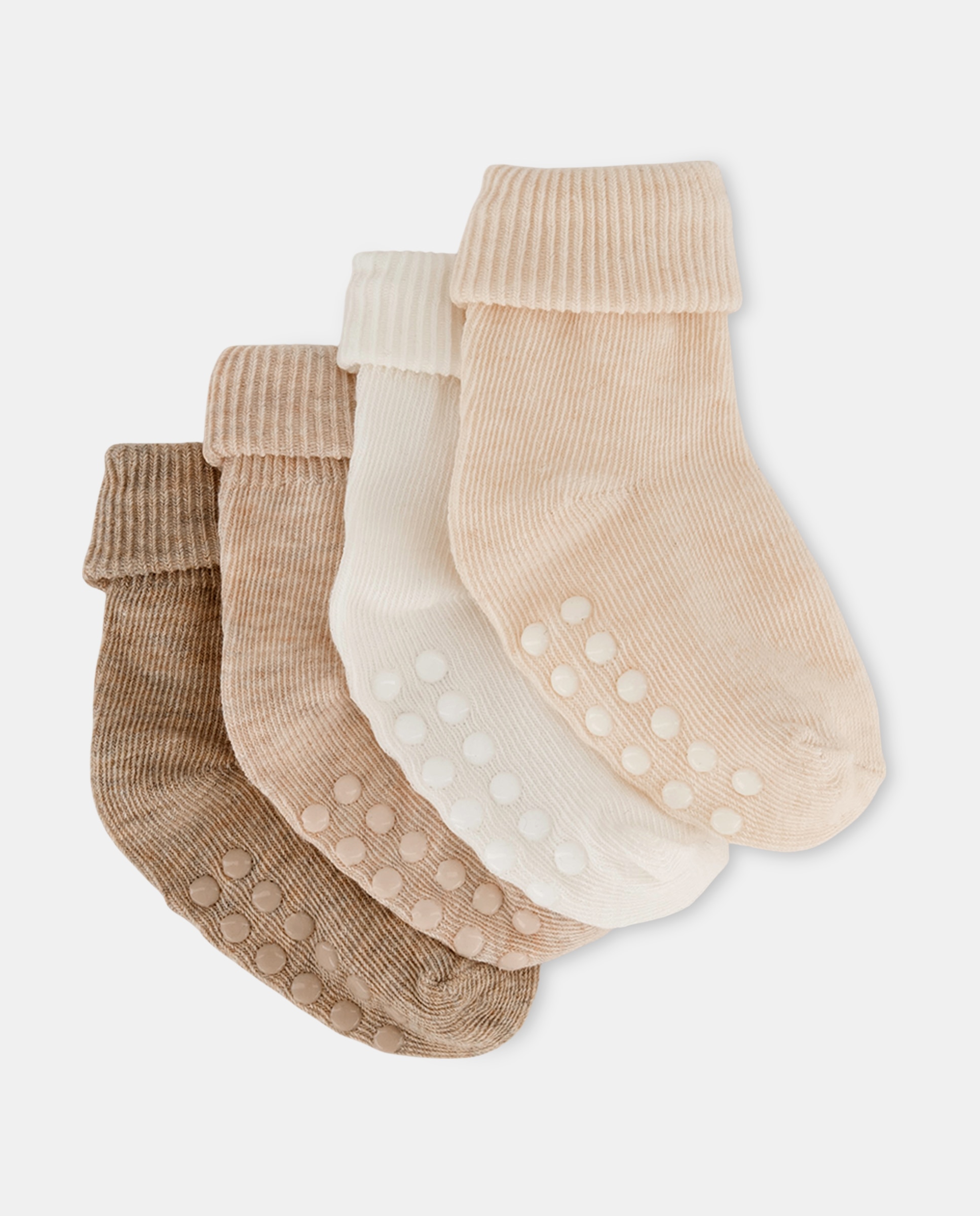 Pack de 4 calcetines de bebé con antideslizante Beige-1