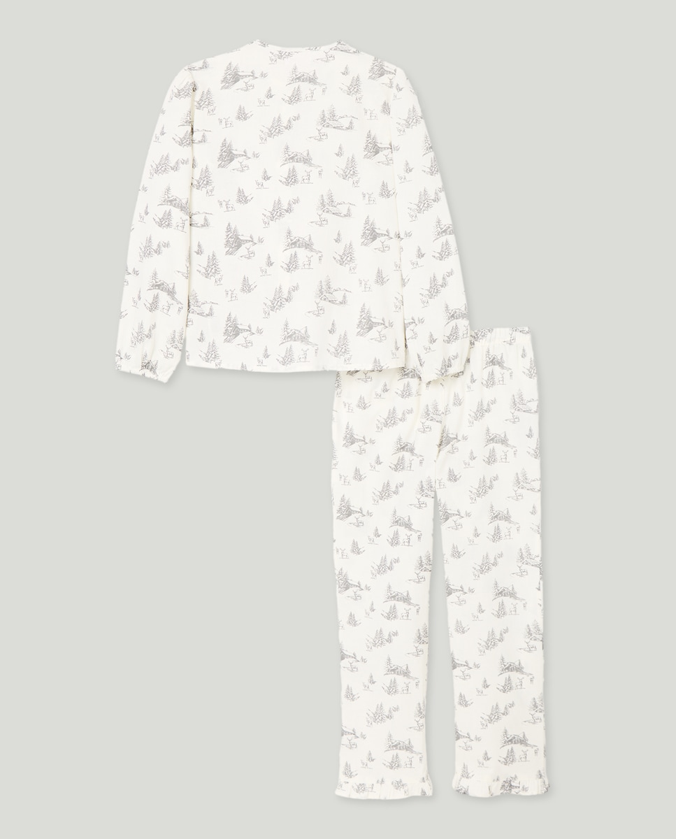 Pijama de niña de franela lazos Navidad Blanco roto-2