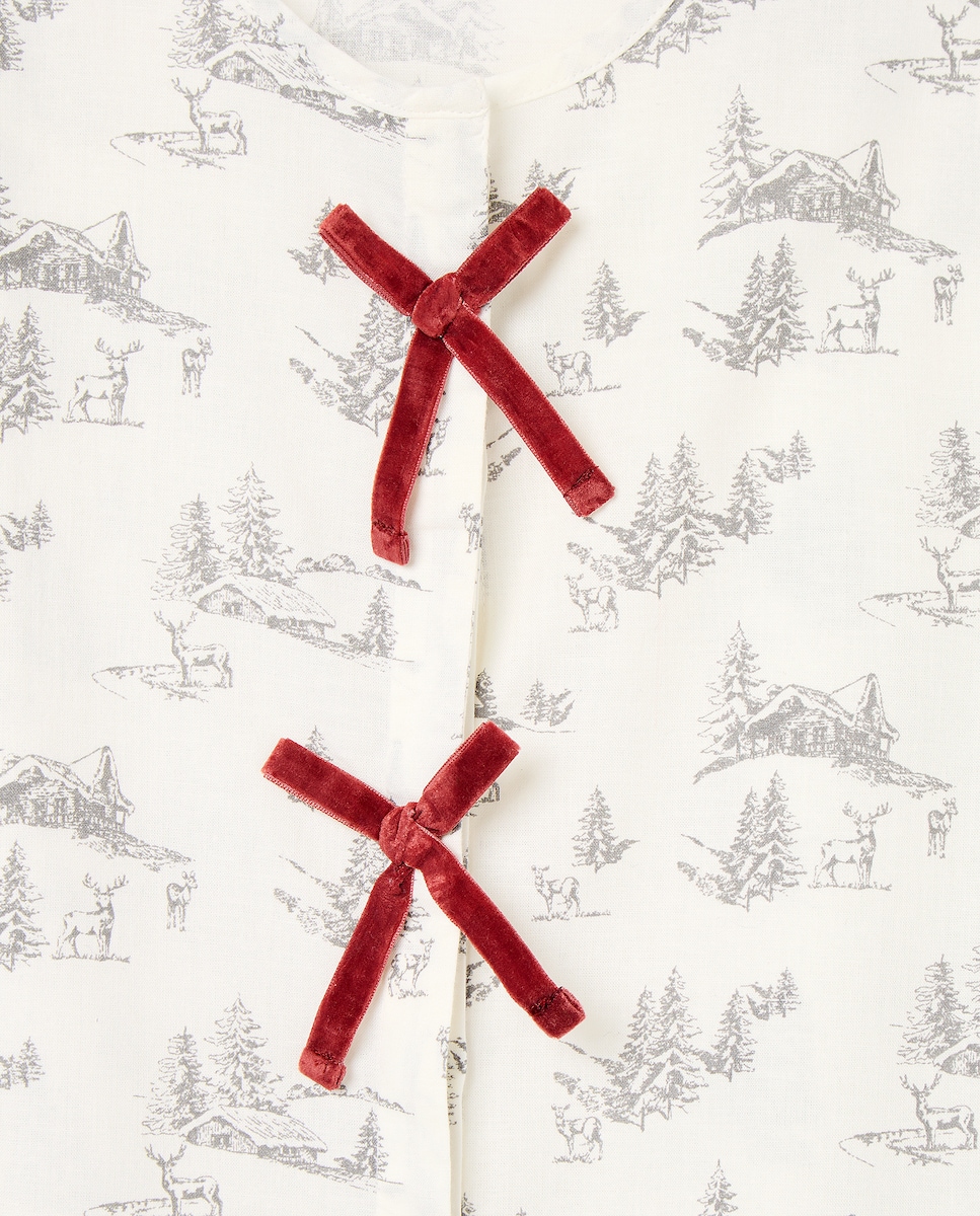 Pijama de niña de franela lazos Navidad Blanco roto-3