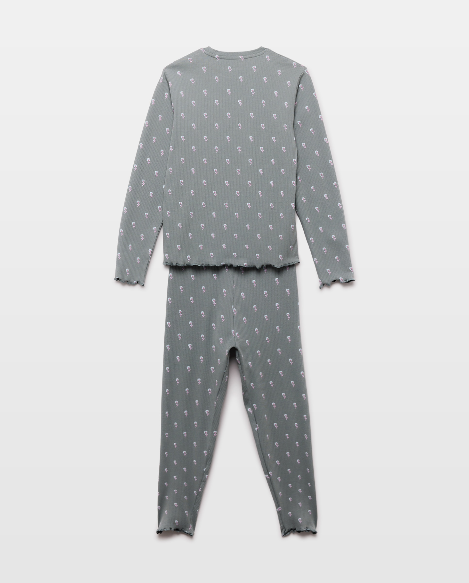 Pijama de niña de canalé estampado Verde-2