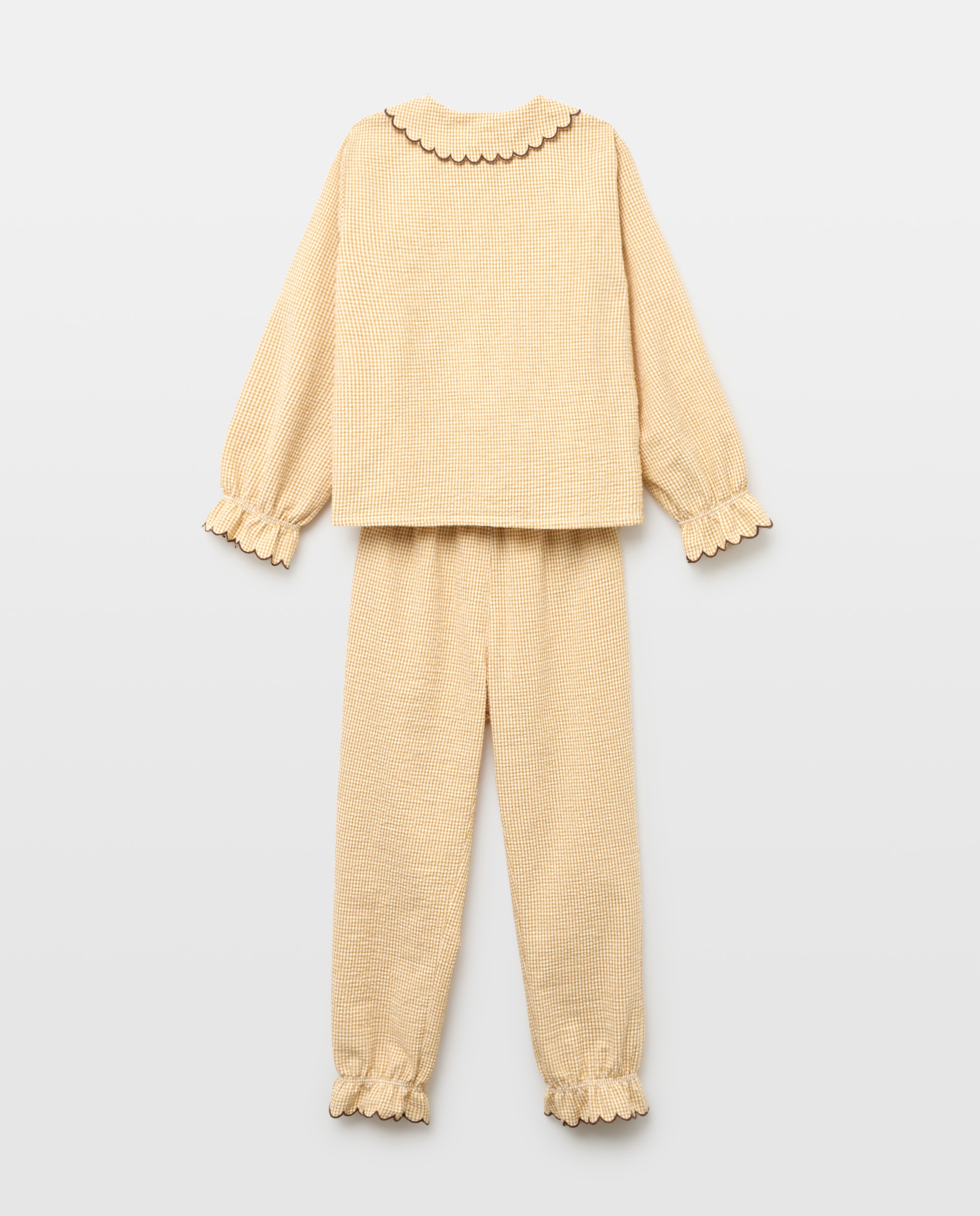 Pijama de niña de seersucker Mostaza-2