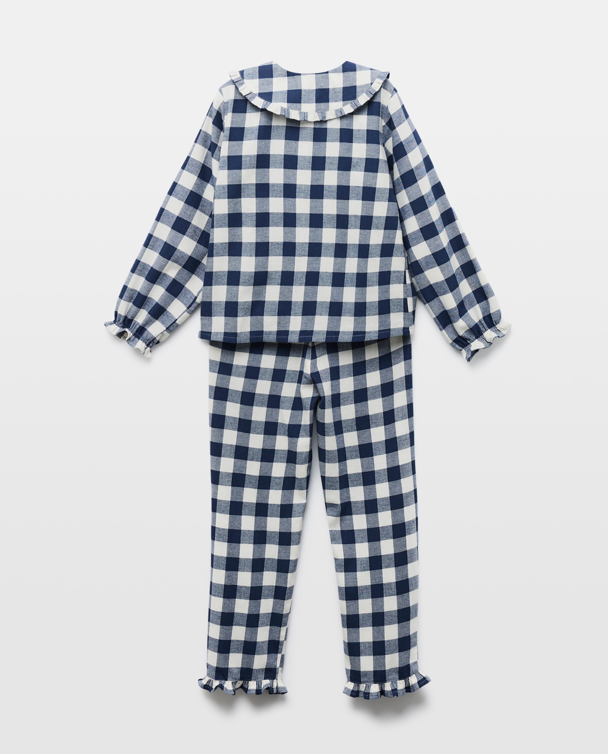 Pijama de niña de franela de cuadros Azul marino-2