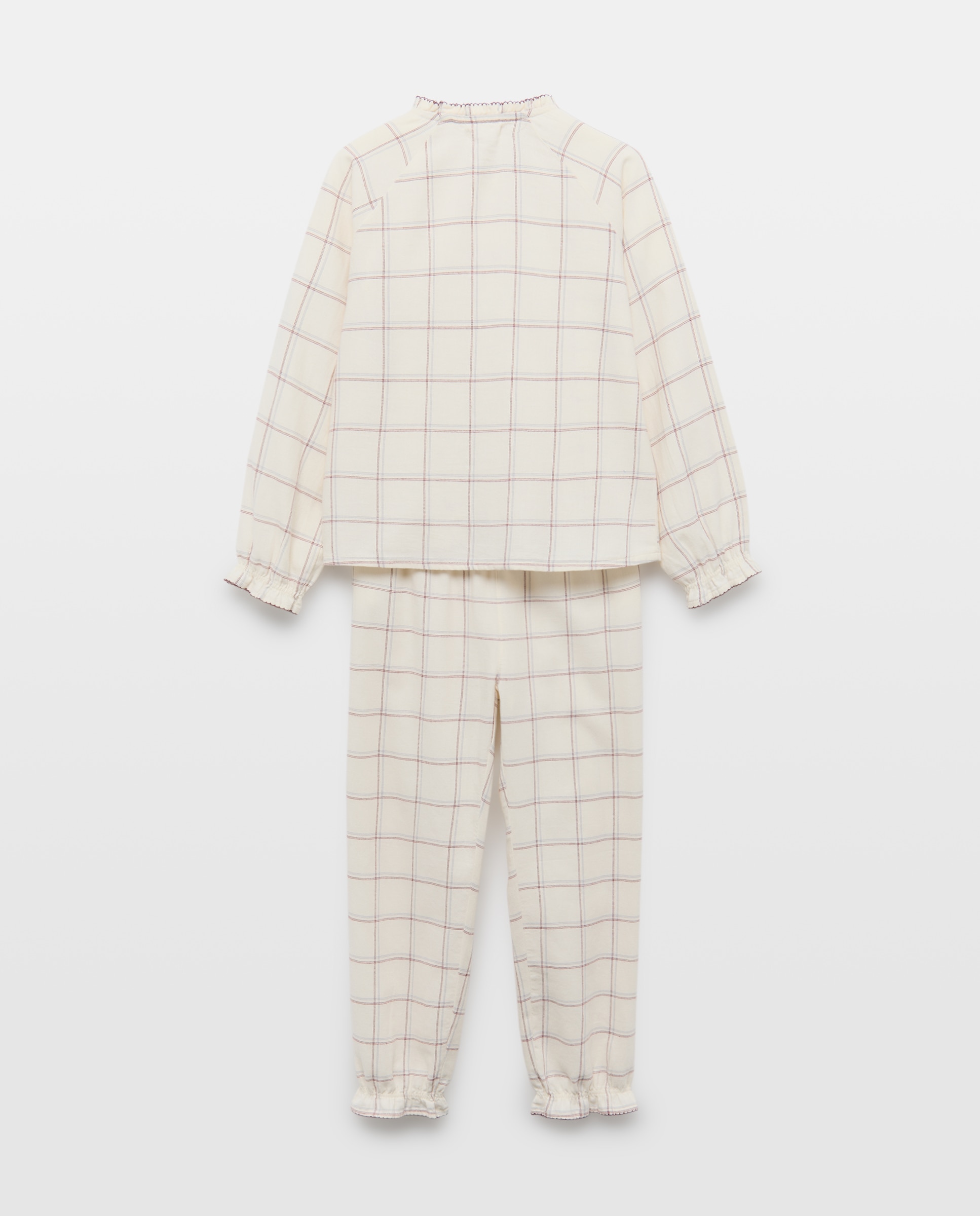 Pijama de niña de franela de cuadros Blanco roto-2