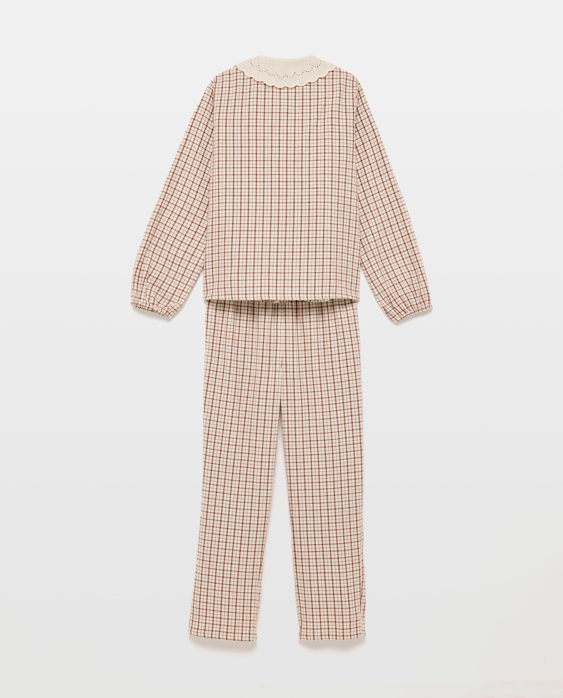 Pijama de niña de franela de cuadros Blanco roto-2