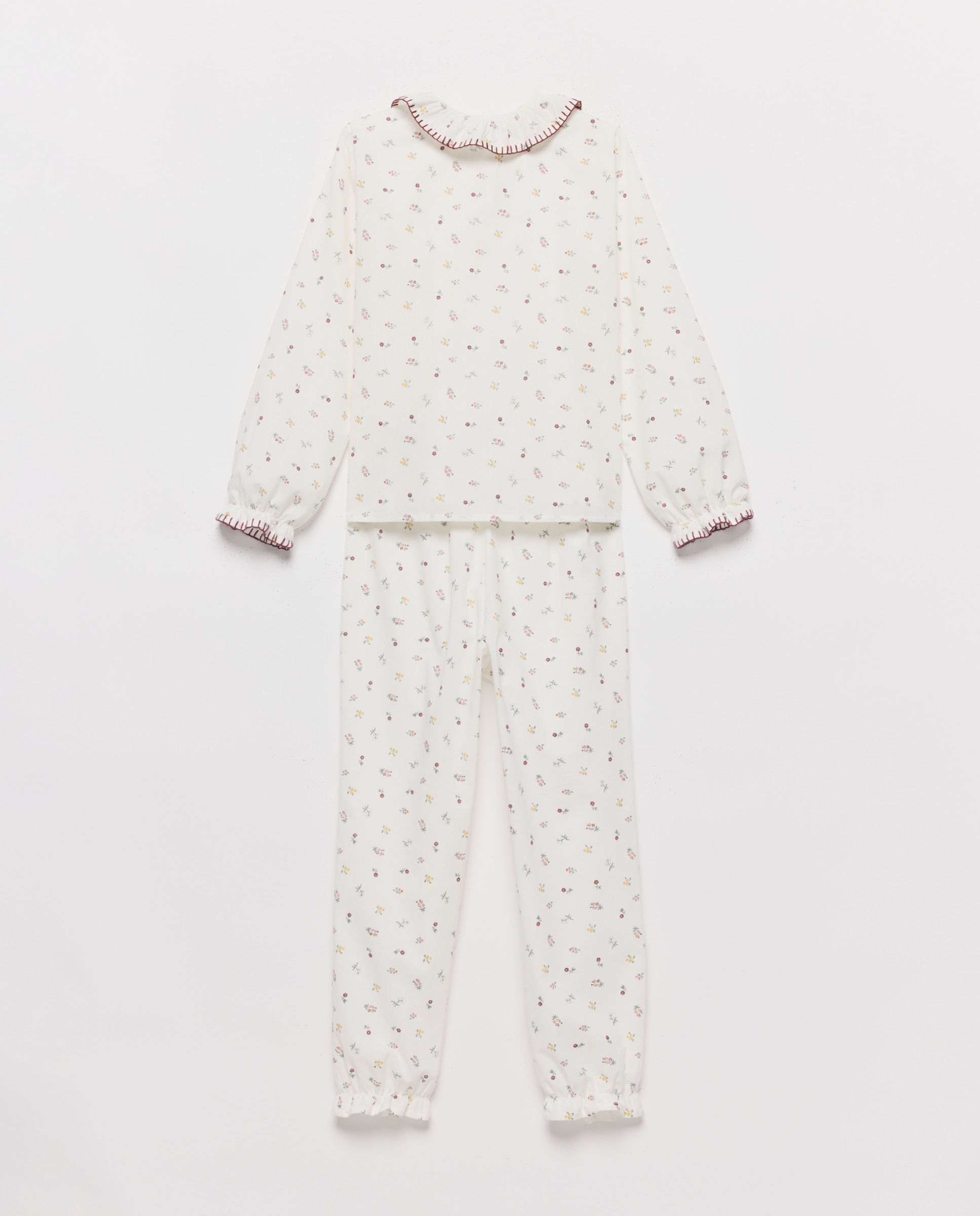 Pijama de niña de franela de flores Blanco roto-2