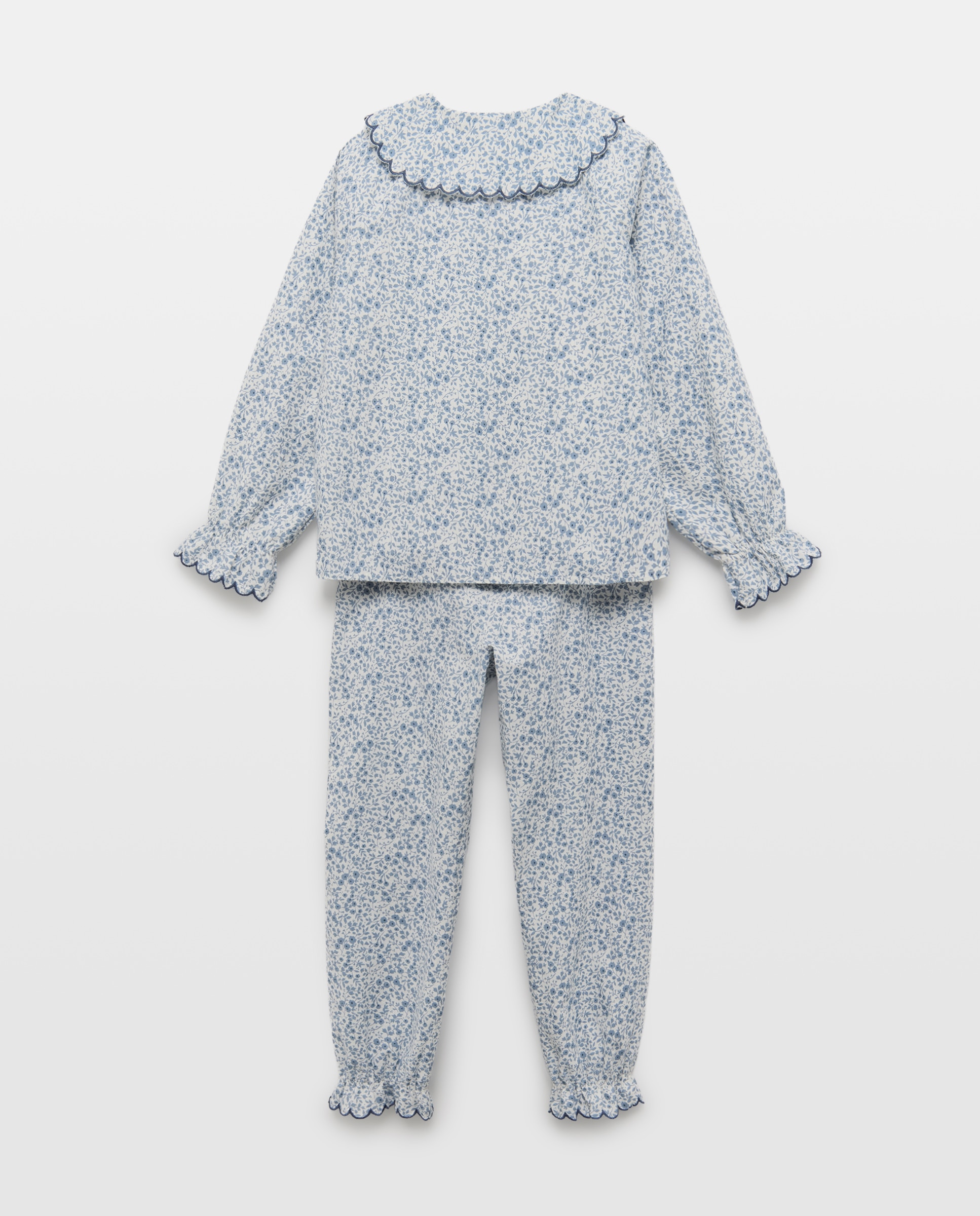 Pijama de niña de franela de flores 400 Azul-2