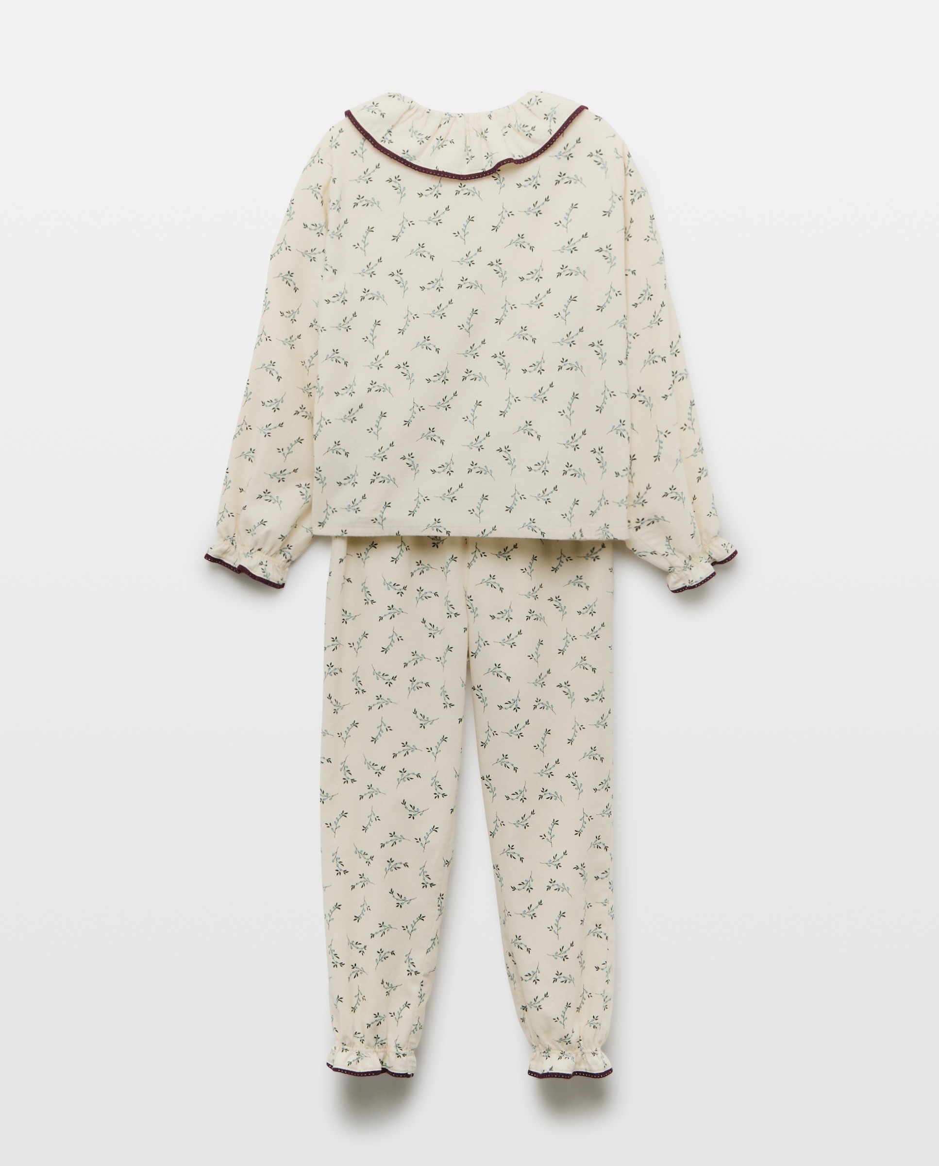 Pijama de niña de franela de flores Blanco roto-2