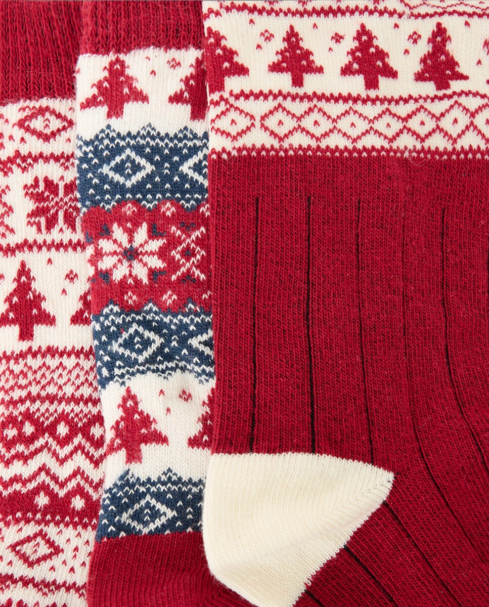 Calcetines pack de 3 de Navidad Rojo-2