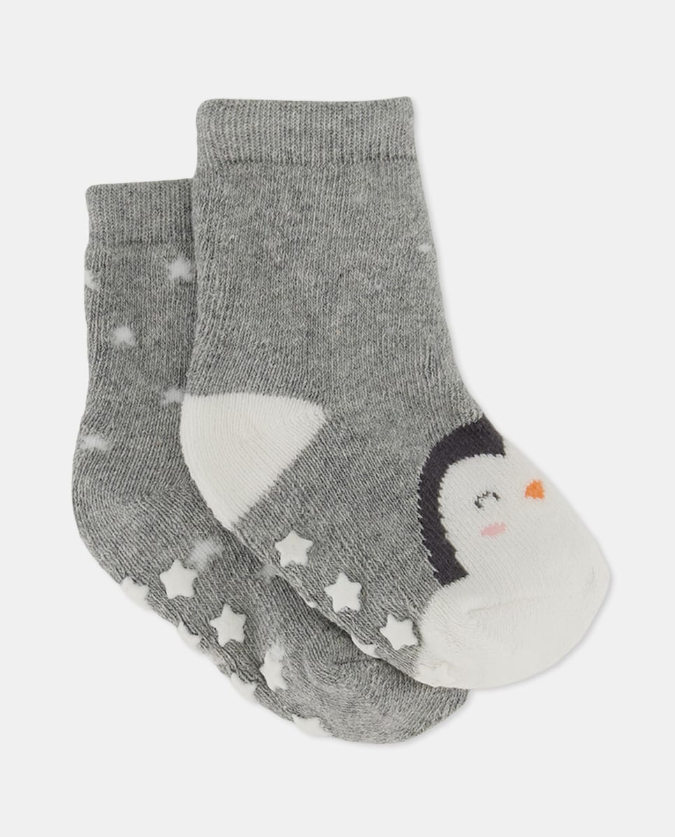 Pack de 2 calcetines de bebé con antideslizante Gris claro-1