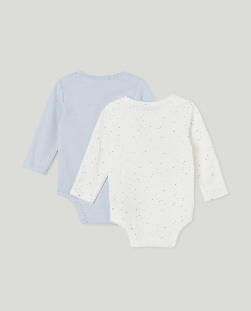 Pack de 2 de bodies de bebé de manga larga 400 Azul-2