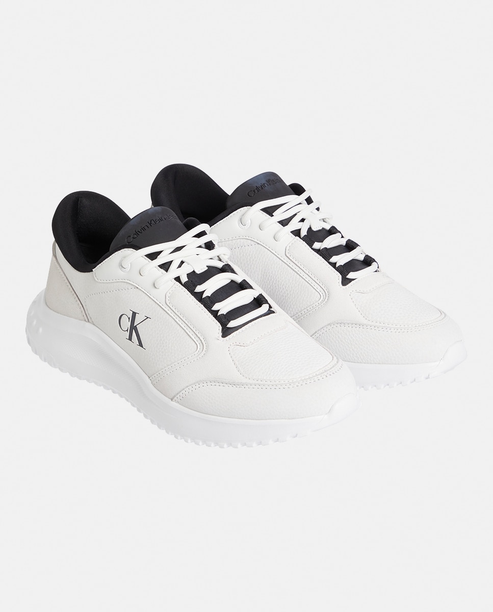Sapatilhas Estilo Runner em Pele Branco-2