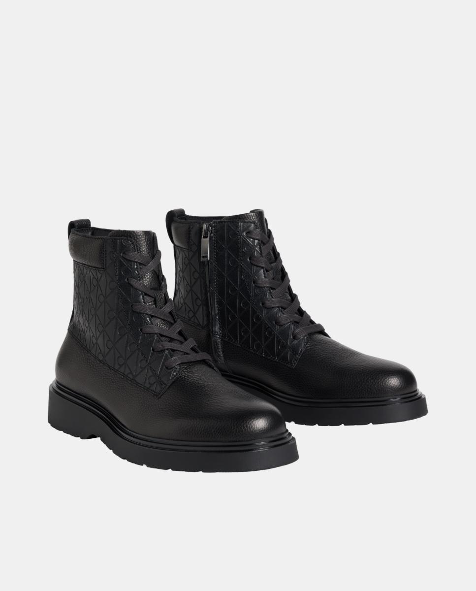 Botas em Pele com Estampado de Monograma Preto-2