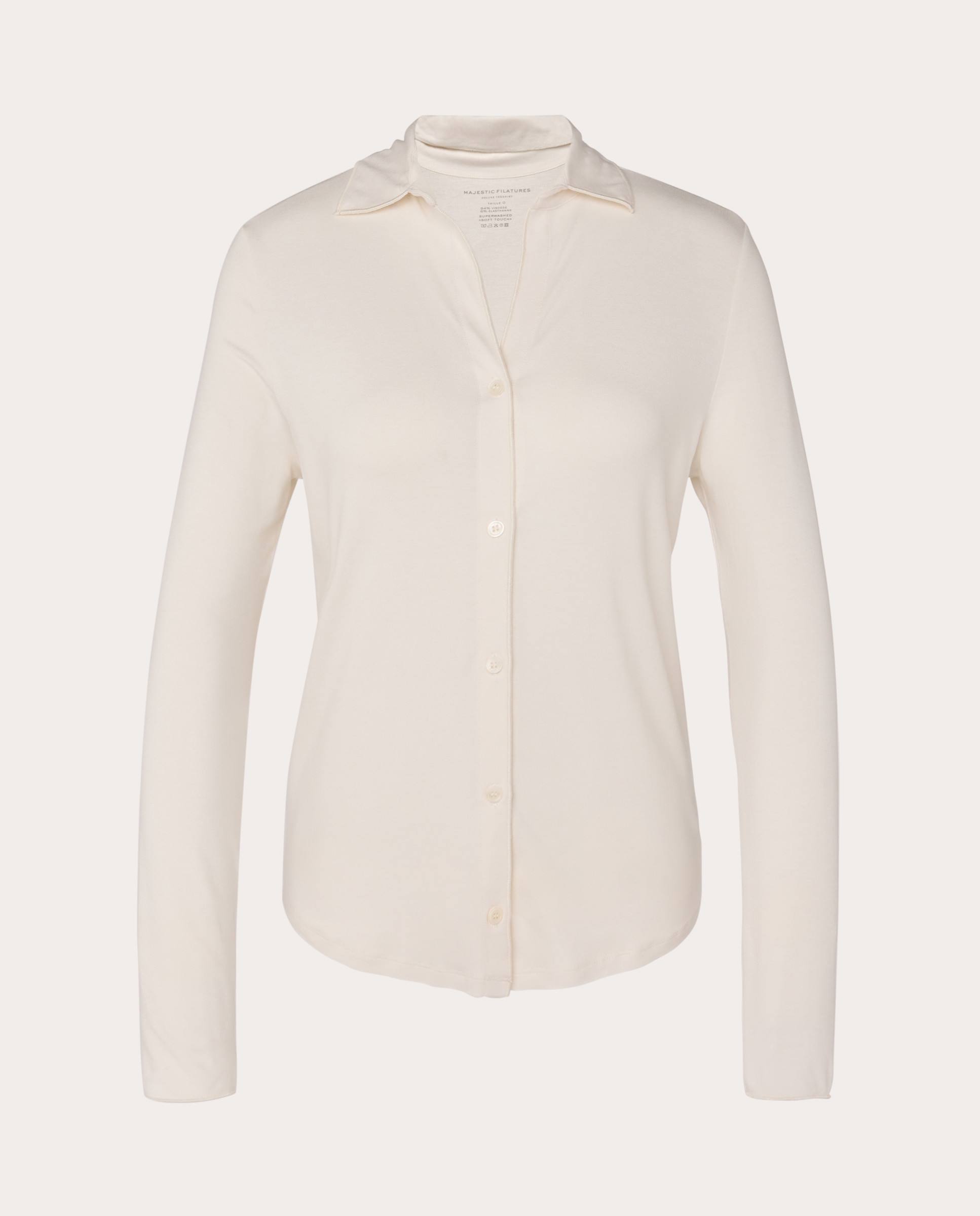 Imagen 1 de Camisa de punto con cuello abierto Crema
