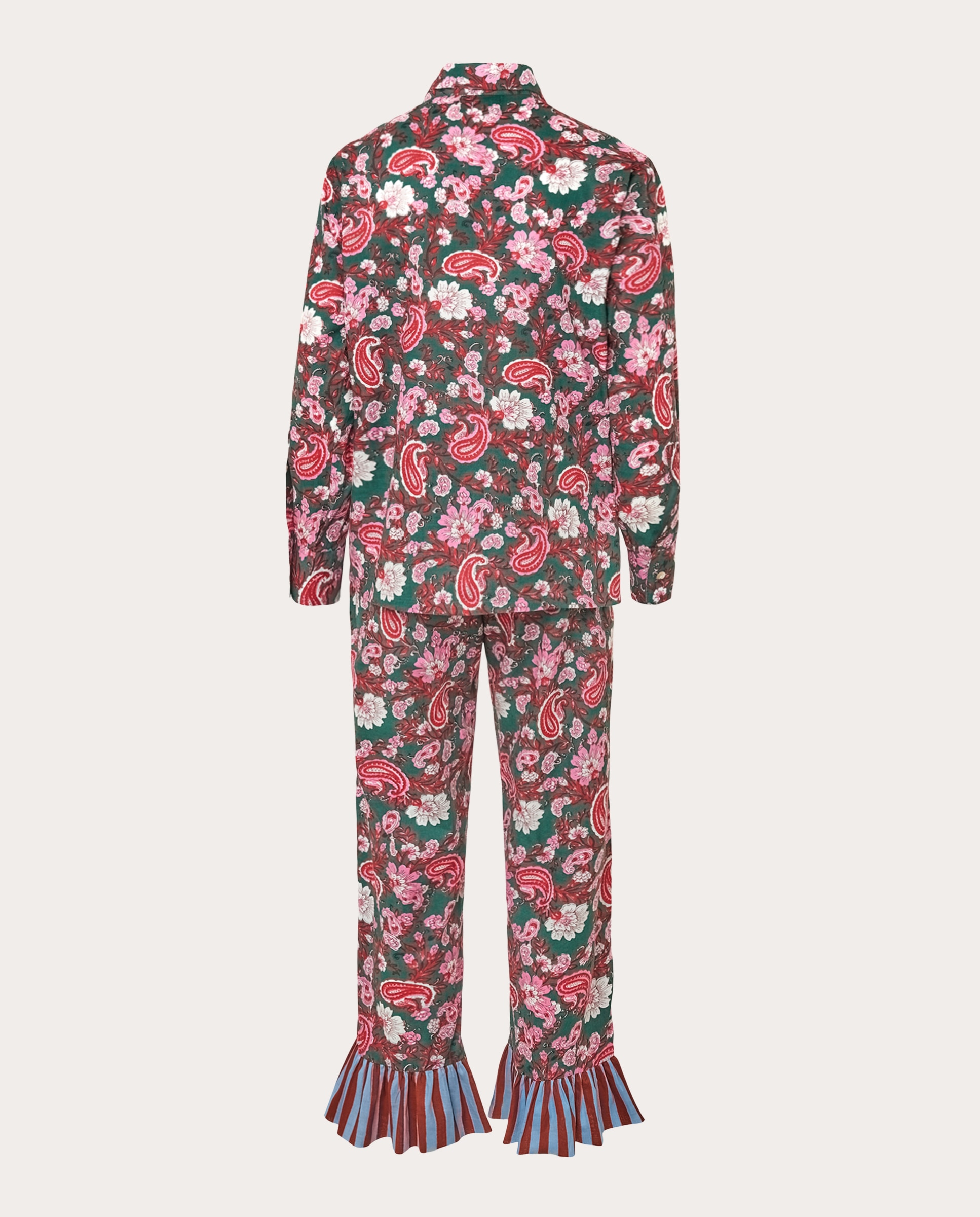 Pijama largo floral con lazos - Verde Verde-2