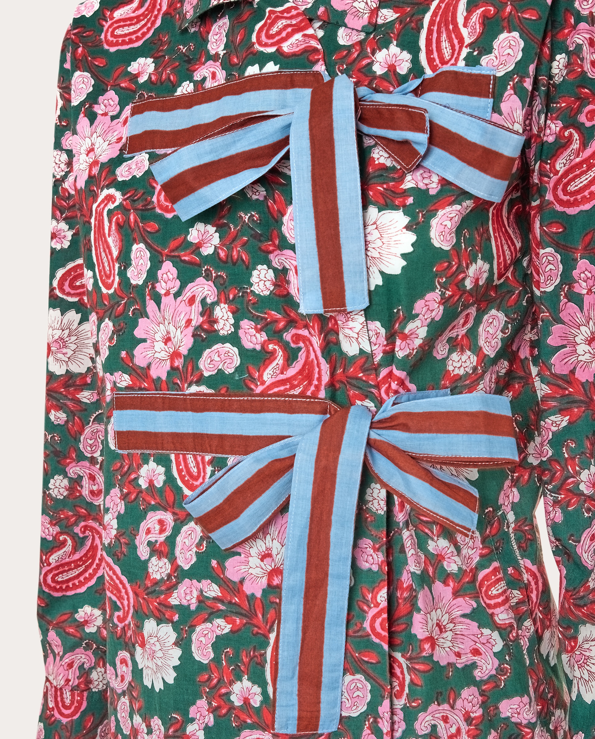 Pijama largo floral con lazos - Verde Verde-3