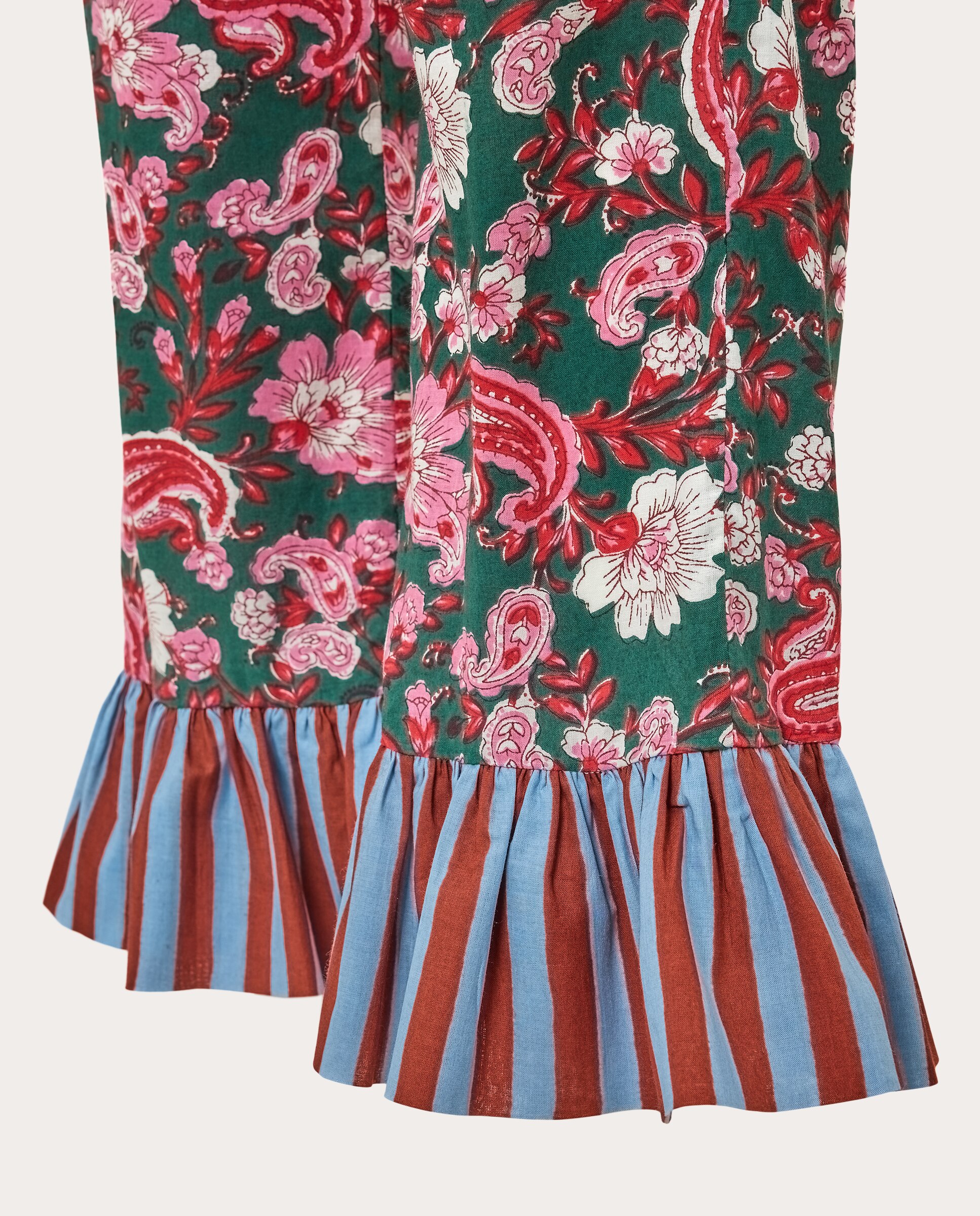 Pijama largo floral con lazos - Verde Verde-4