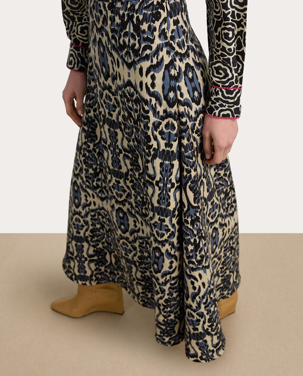 Falda larga Mikado Azul-3